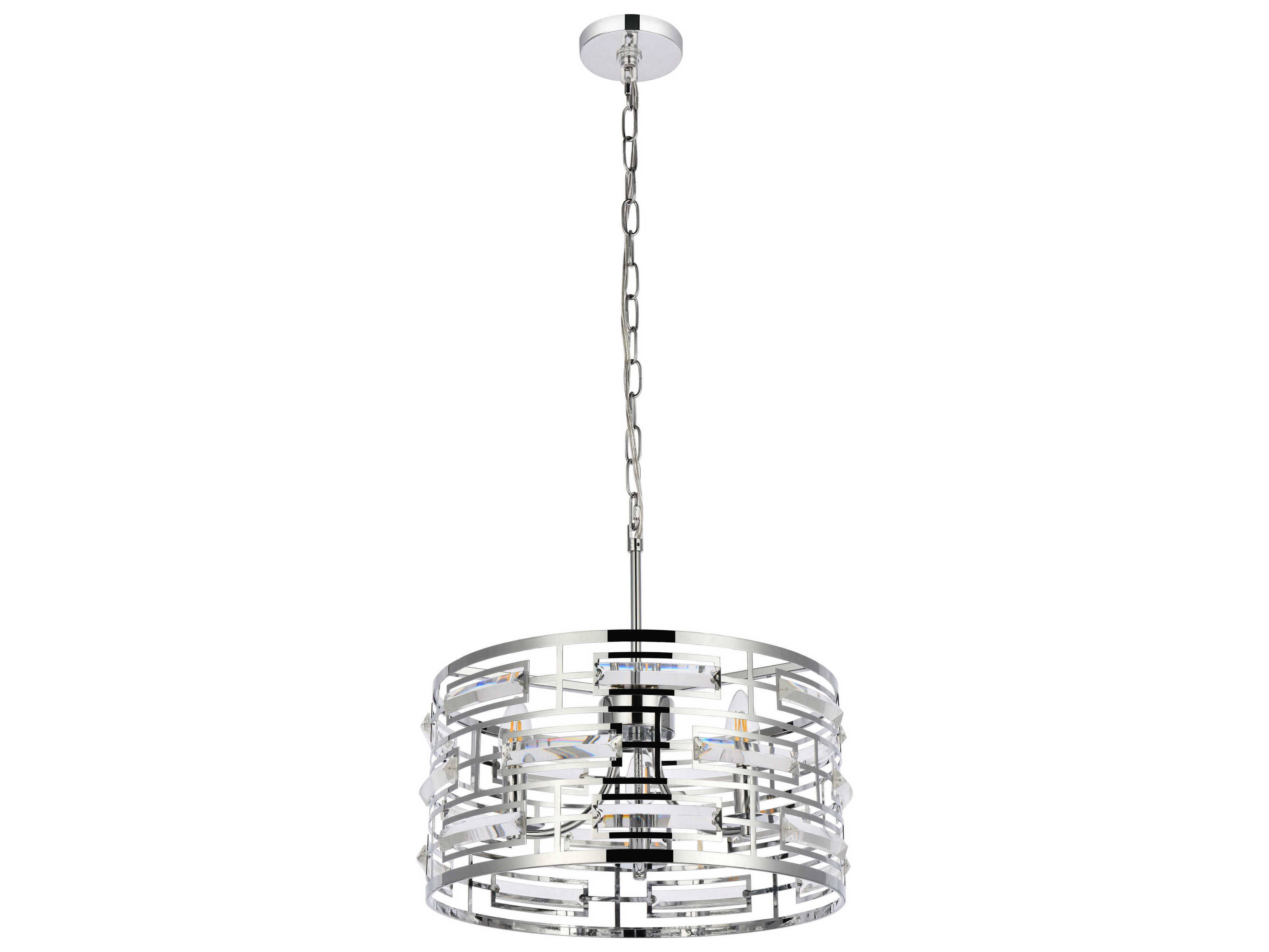 Elegant Lighting Kennedy 3-Light Chrome Crystal Drum Chandelier