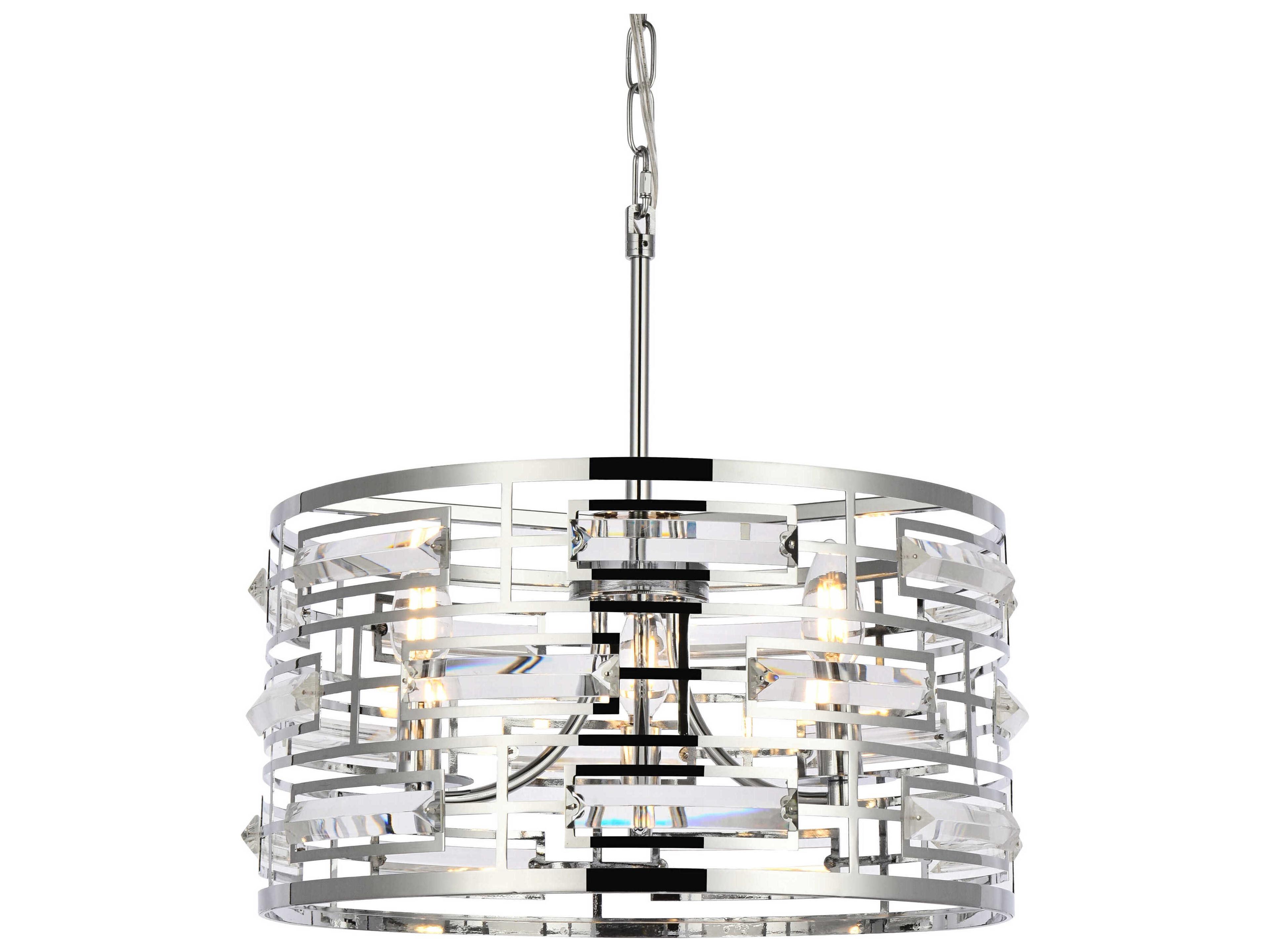 Elegant Lighting Kennedy 3-Light Chrome Crystal Drum Chandelier