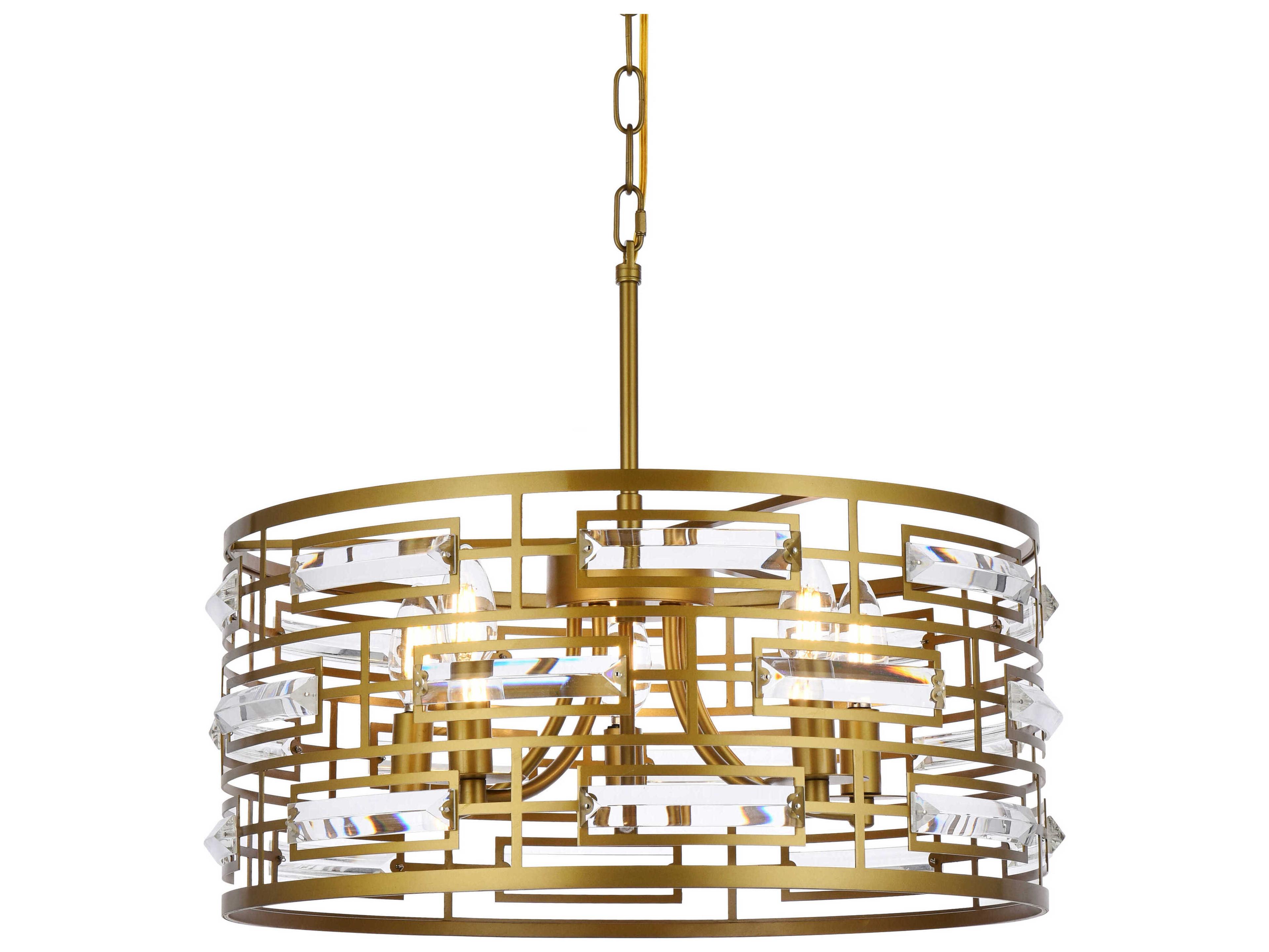 Elegant Lighting Kennedy 5-Light Brass Crystal Drum Chandelier