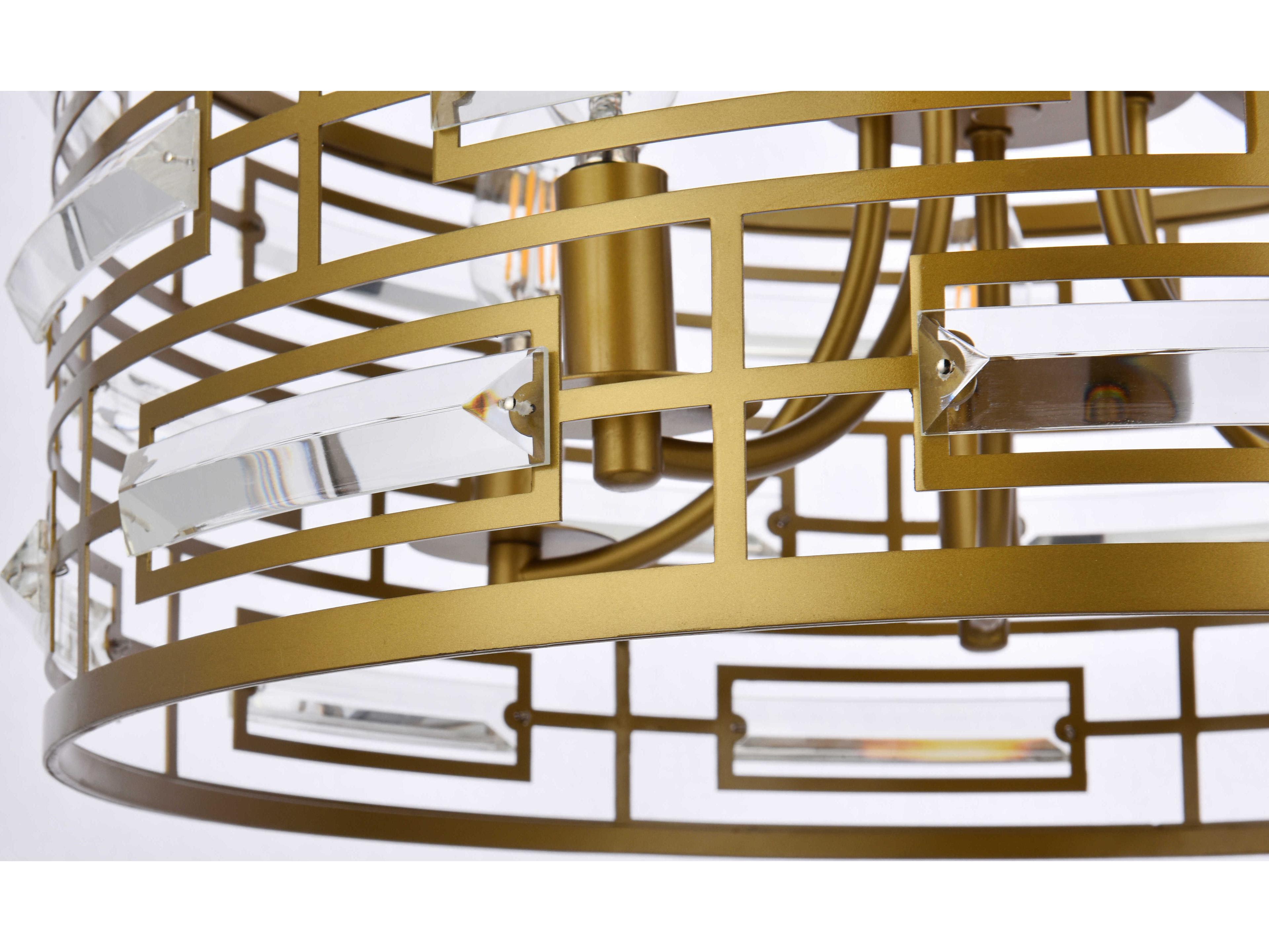 Elegant Lighting Kennedy 5-Light Brass Crystal Drum Chandelier