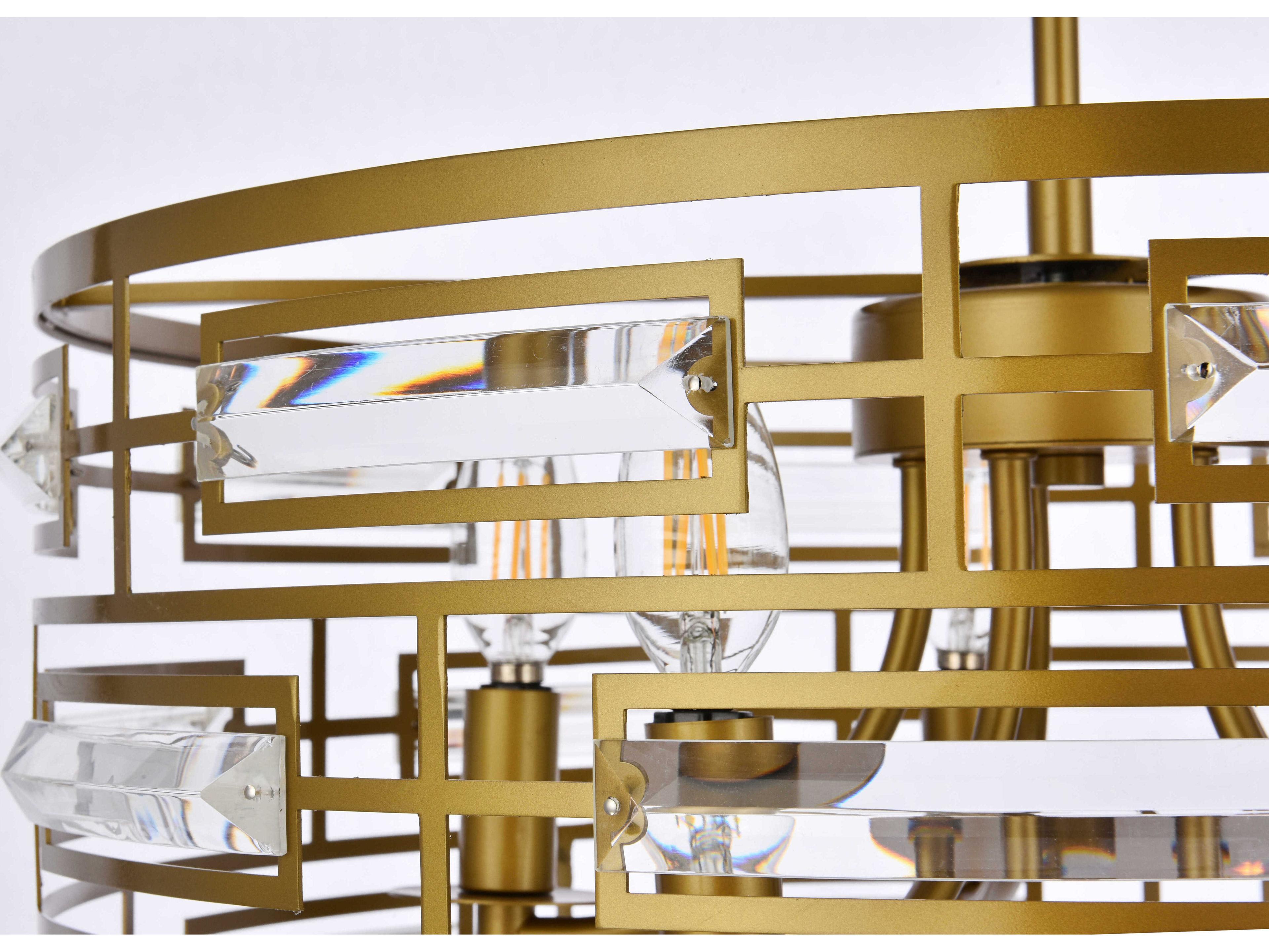 Elegant Lighting Kennedy 5-Light Brass Crystal Drum Chandelier