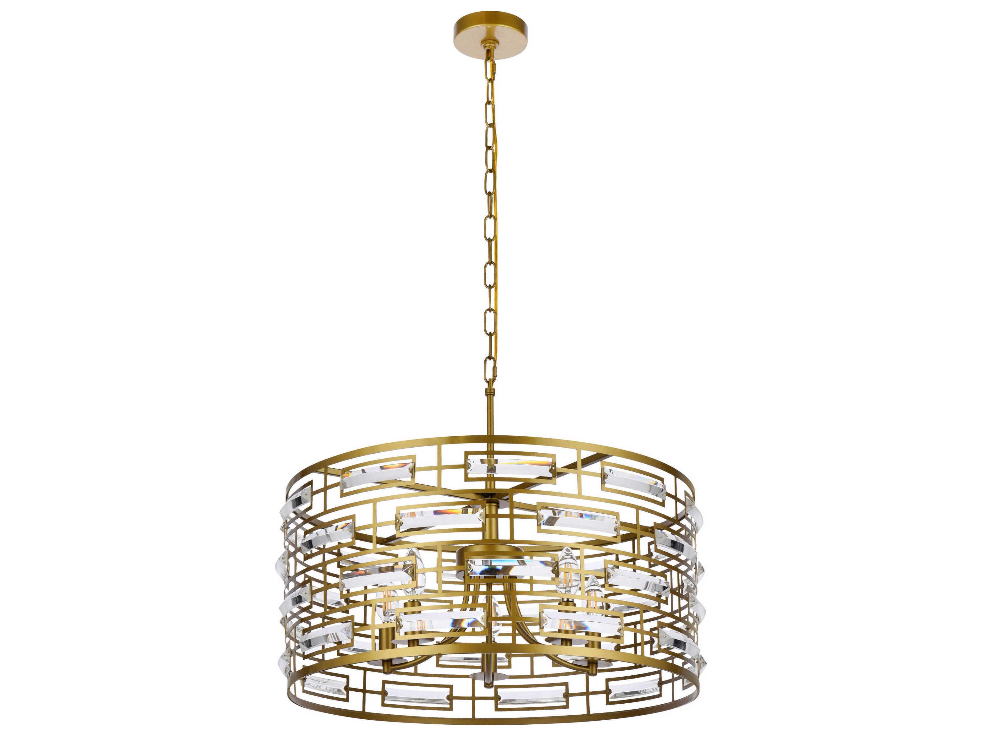 Elegant Lighting Kennedy 5-Light Brass Crystal Drum Chandelier