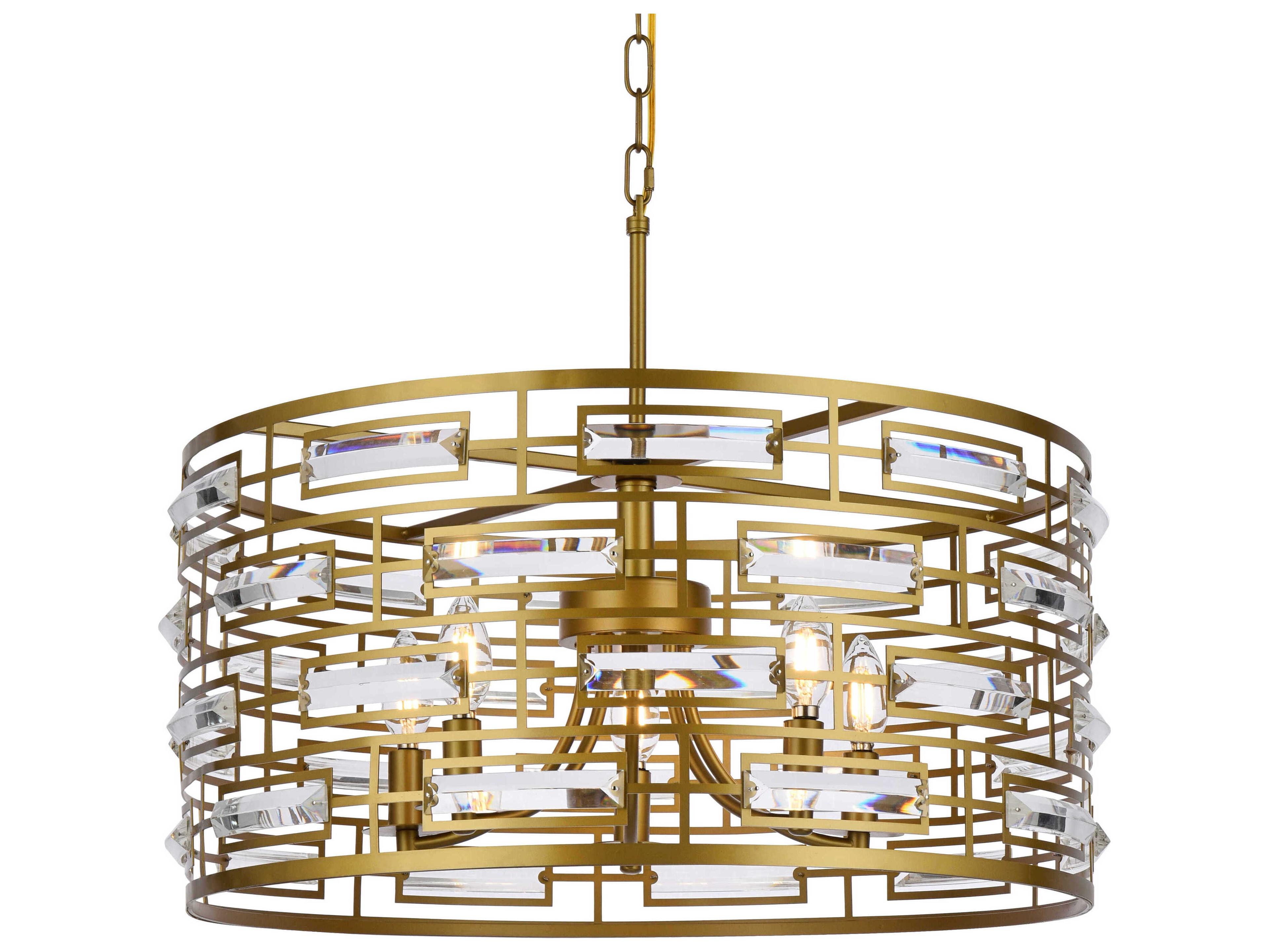 Elegant Lighting Kennedy 5-Light Brass Crystal Drum Chandelier