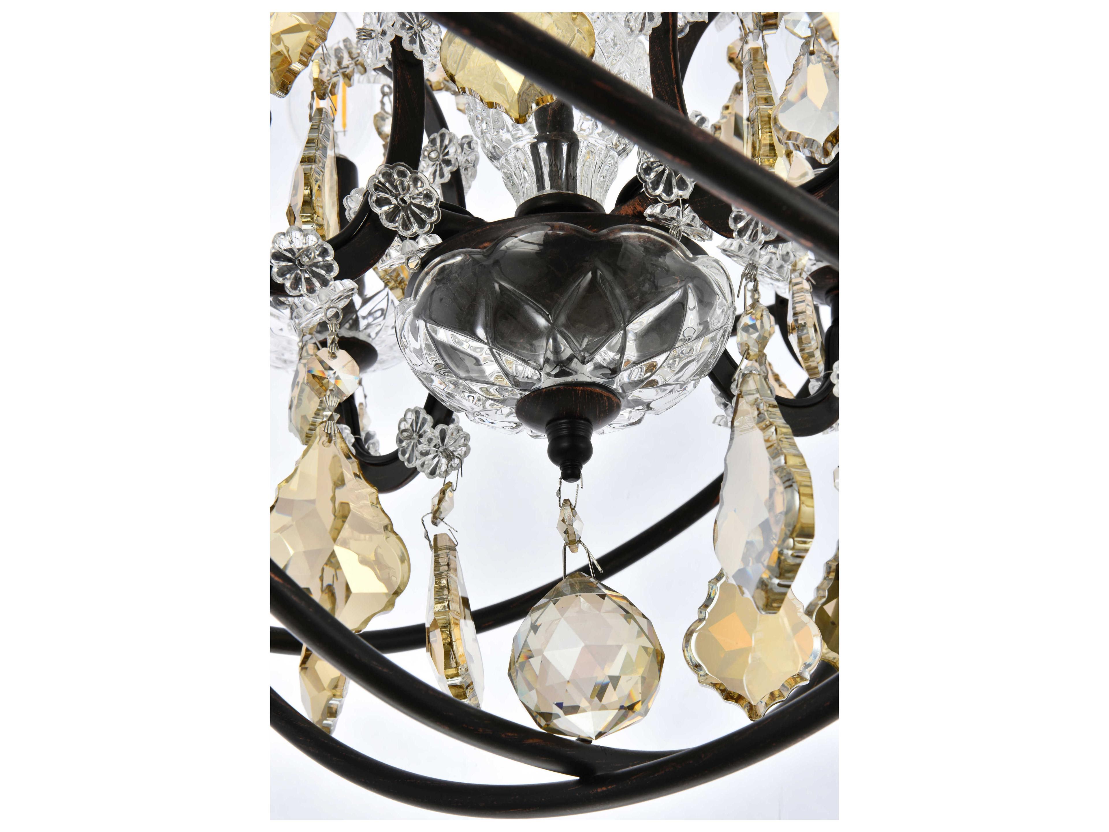 Elegant Lighting Geneva 4-Light Dark Bronze Gold Crystal Candelabra Chandelier