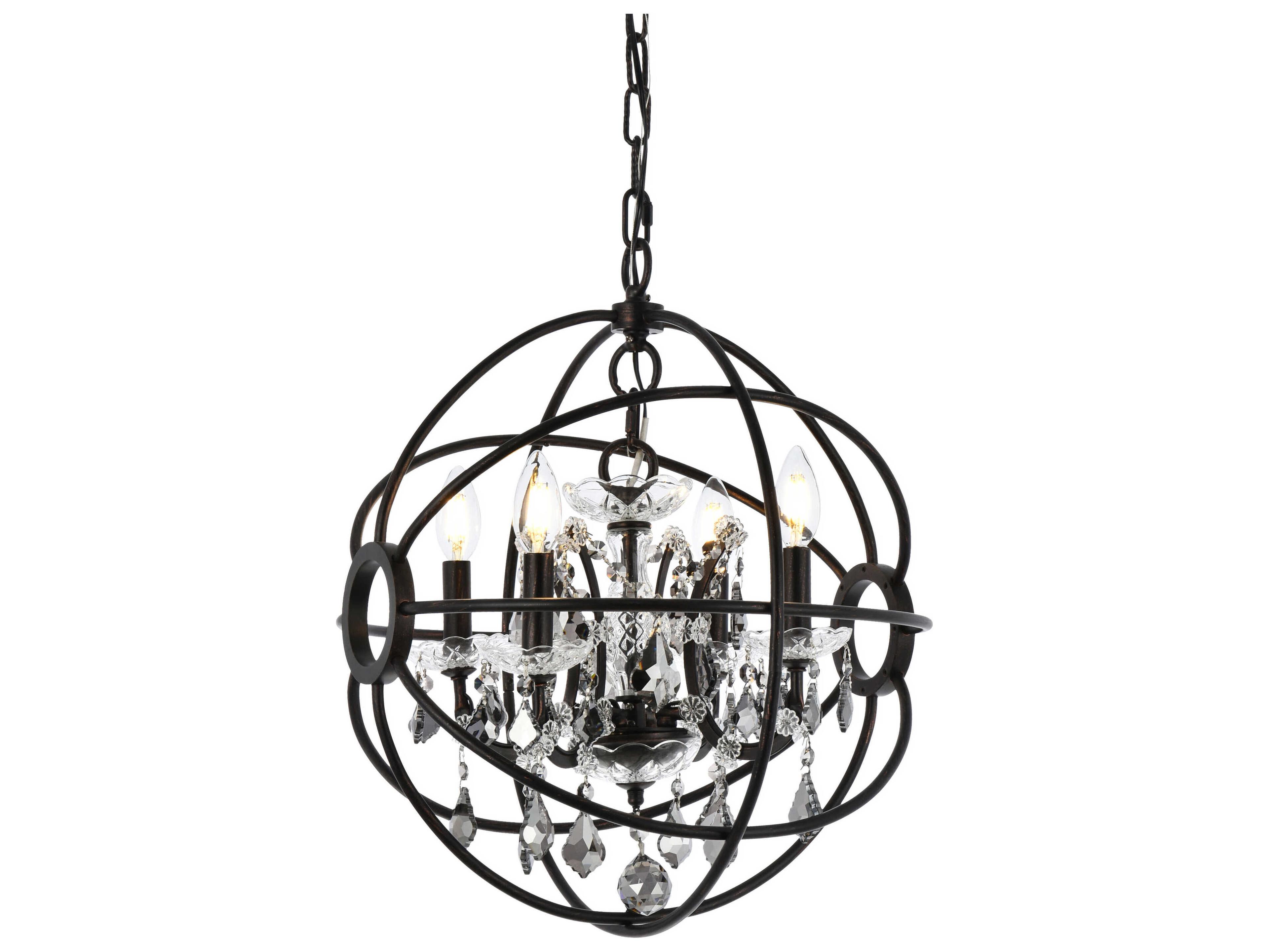 Elegant Lighting Geneva 4-Light Dark Bronze Silver Crystal Candelabra Chandelier