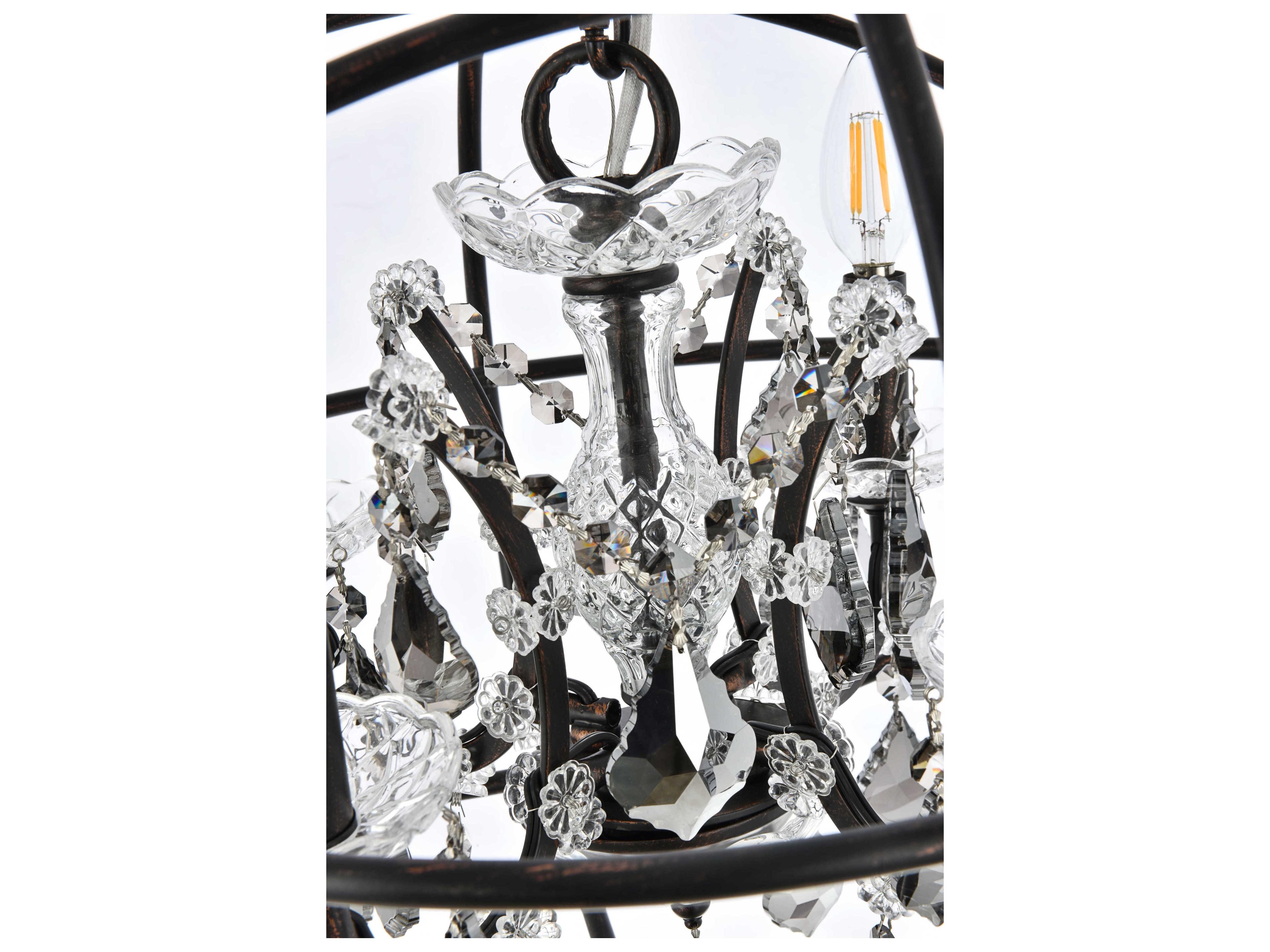 Elegant Lighting Geneva 4-Light Dark Bronze Silver Crystal Candelabra Chandelier