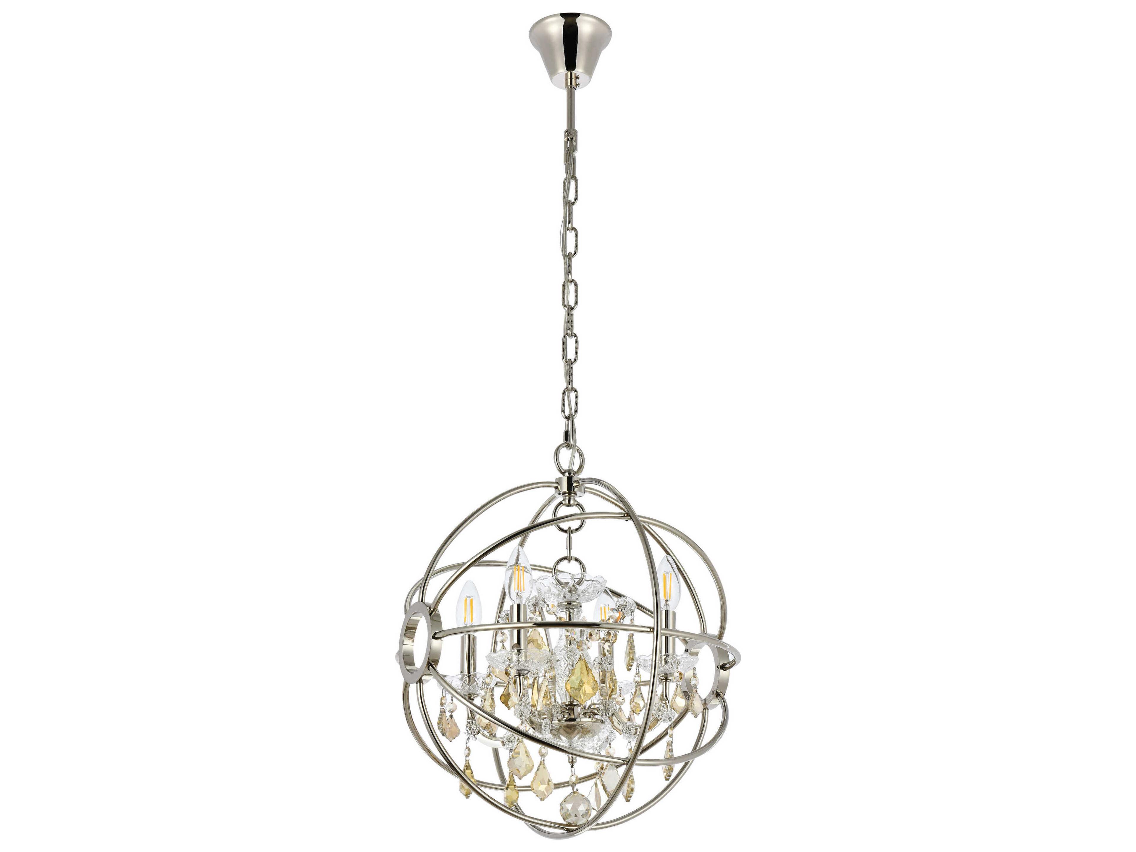 Elegant Lighting Geneva 4-Light Polished Nickel Crystal Candelabra Chandelier