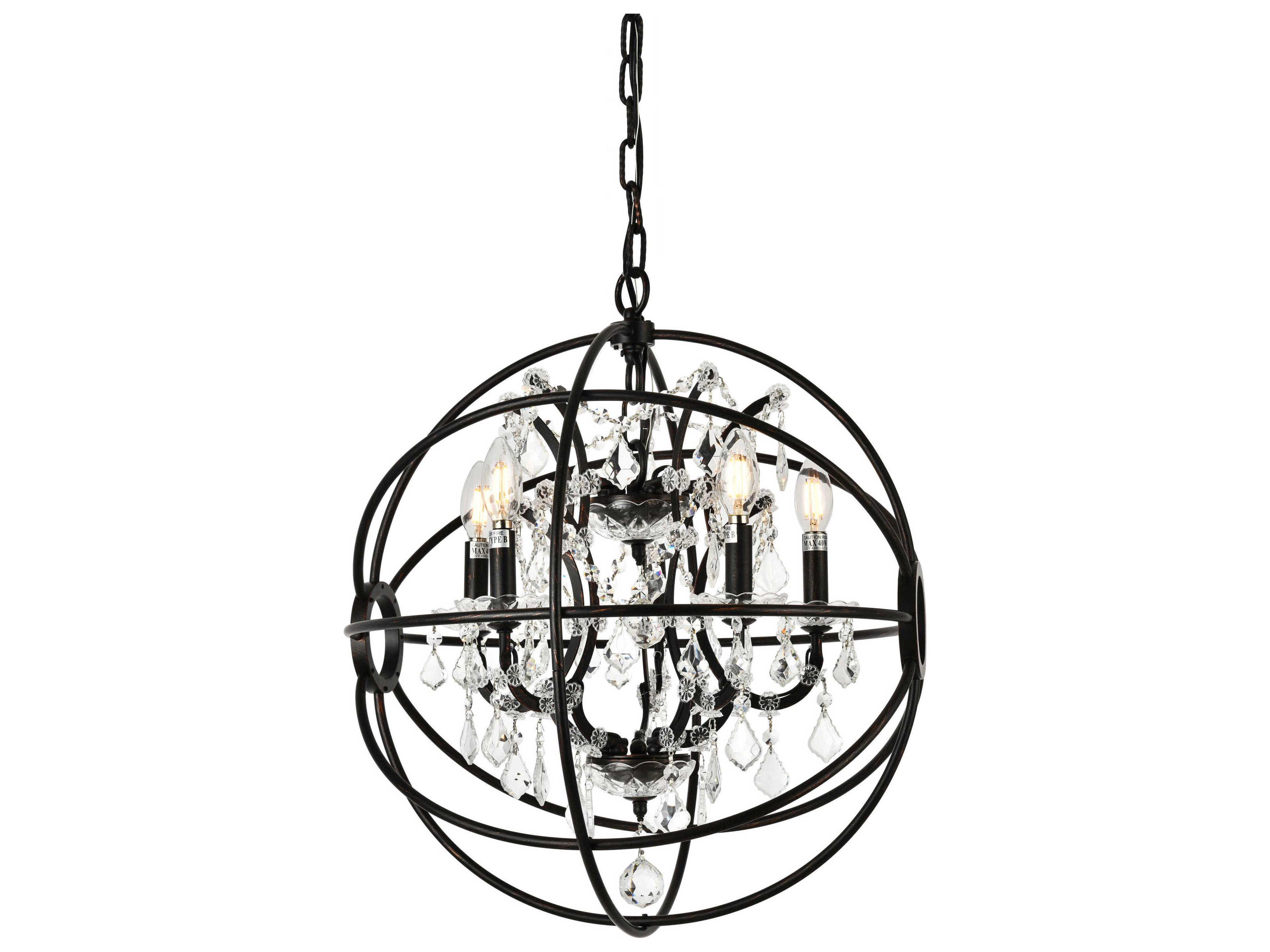 Elegant Lighting Geneva 5-Light Dark Bronze Crystal Candelabra Chandelier