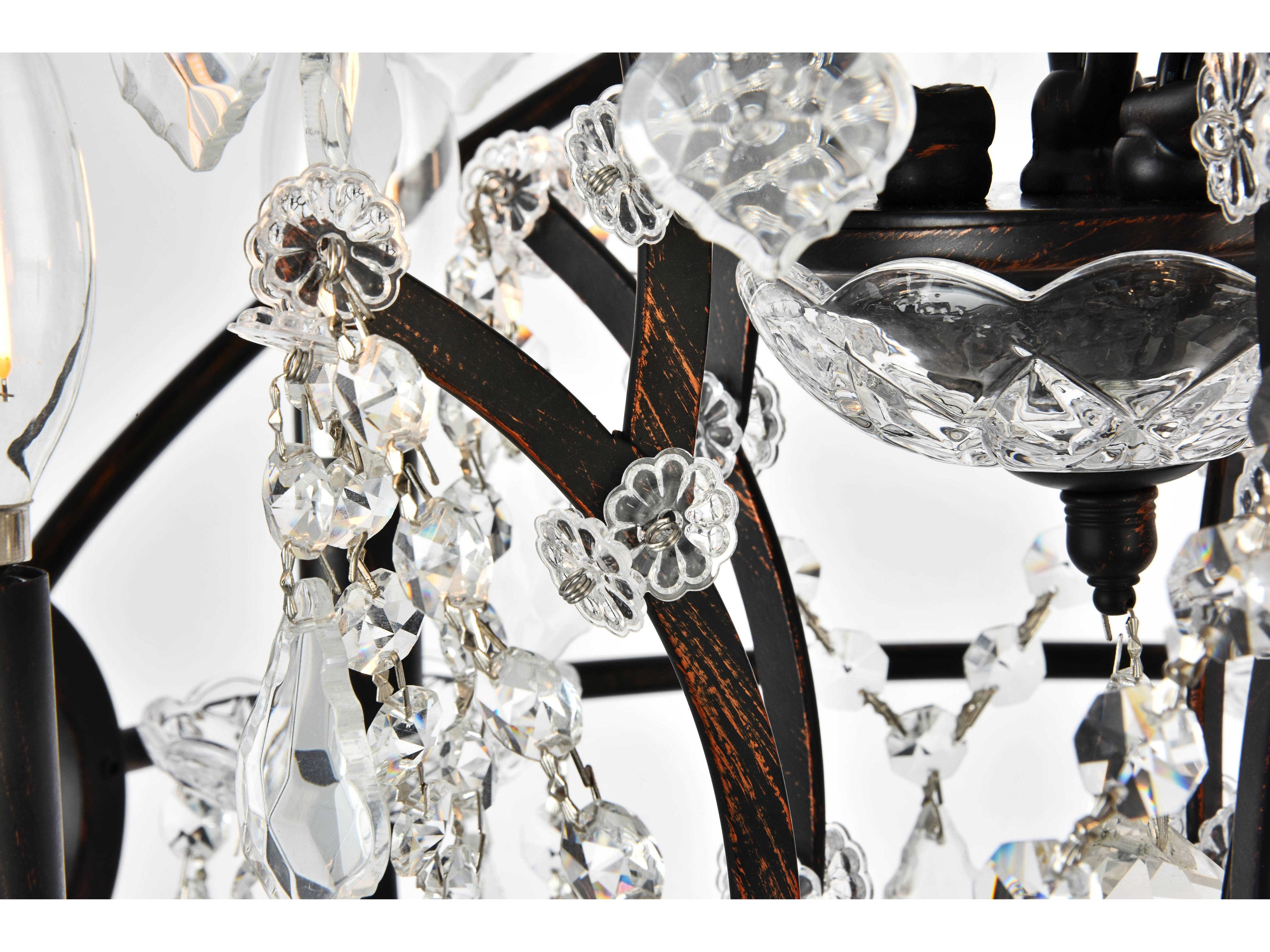 Elegant Lighting Geneva 5-Light Dark Bronze Crystal Candelabra Chandelier