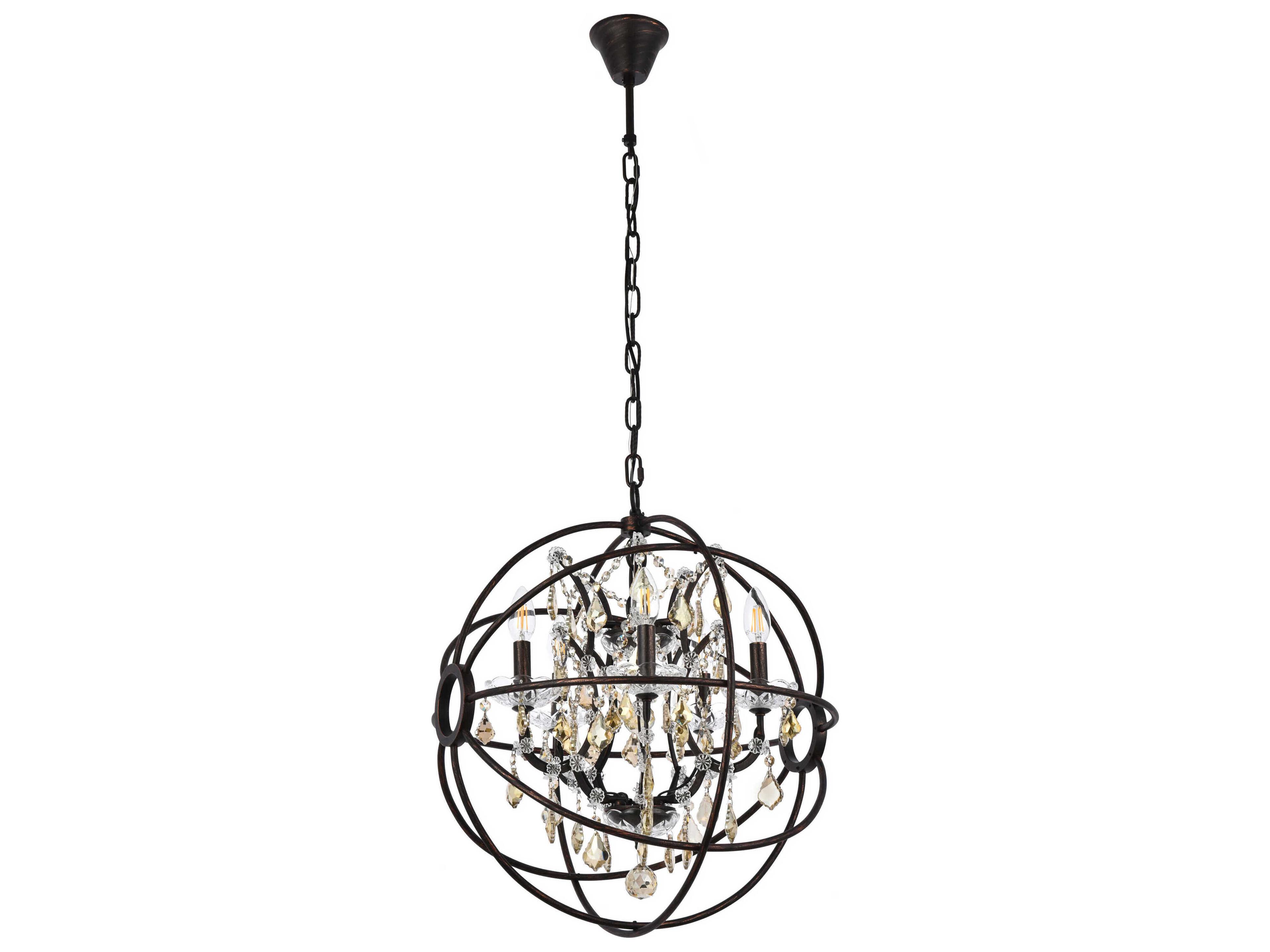 Elegant Lighting Geneva 5-Light Dark Bronze Crystal Candelabra Chandelier