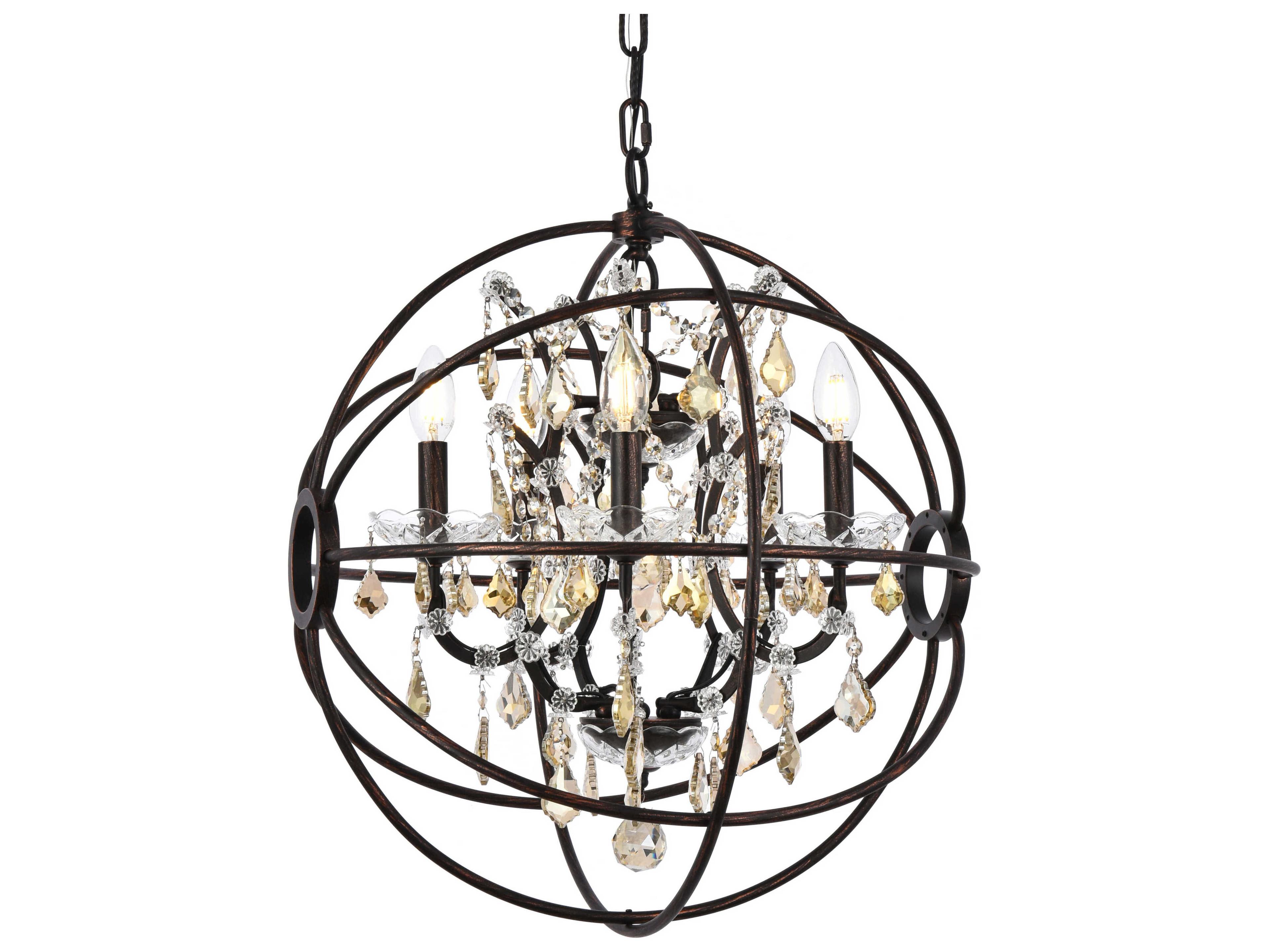 Elegant Lighting Geneva 5-Light Dark Bronze Crystal Candelabra Chandelier