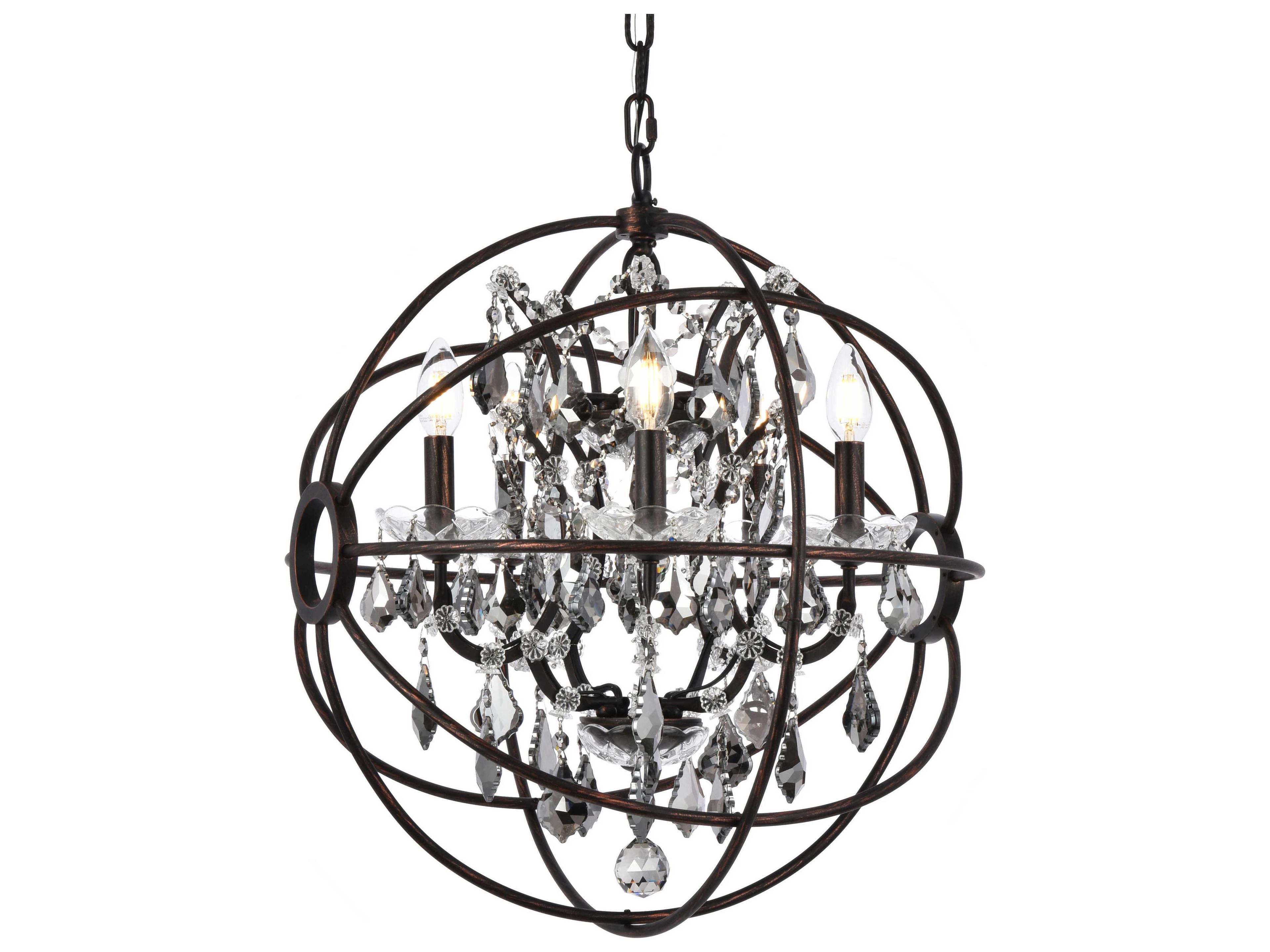 Elegant Lighting Geneva 5-Light Dark Bronze Crystal Candelabra Chandelier