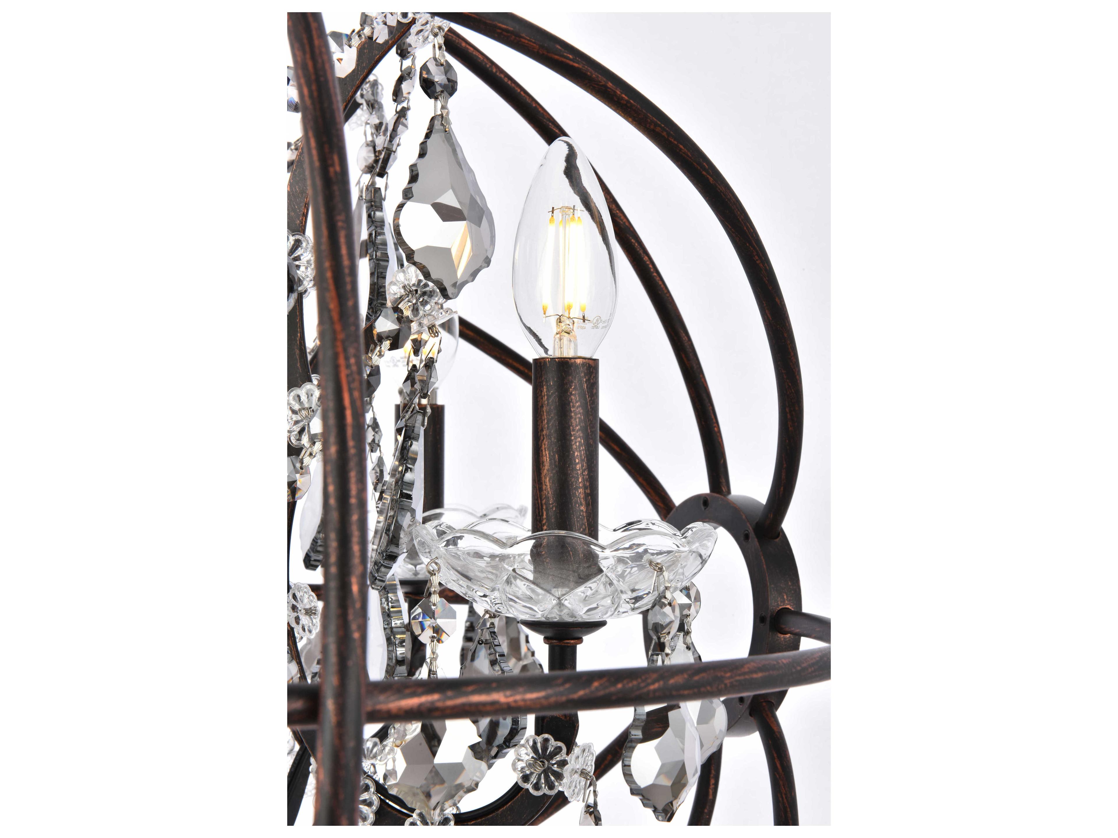 Elegant Lighting Geneva 5-Light Dark Bronze Crystal Candelabra Chandelier