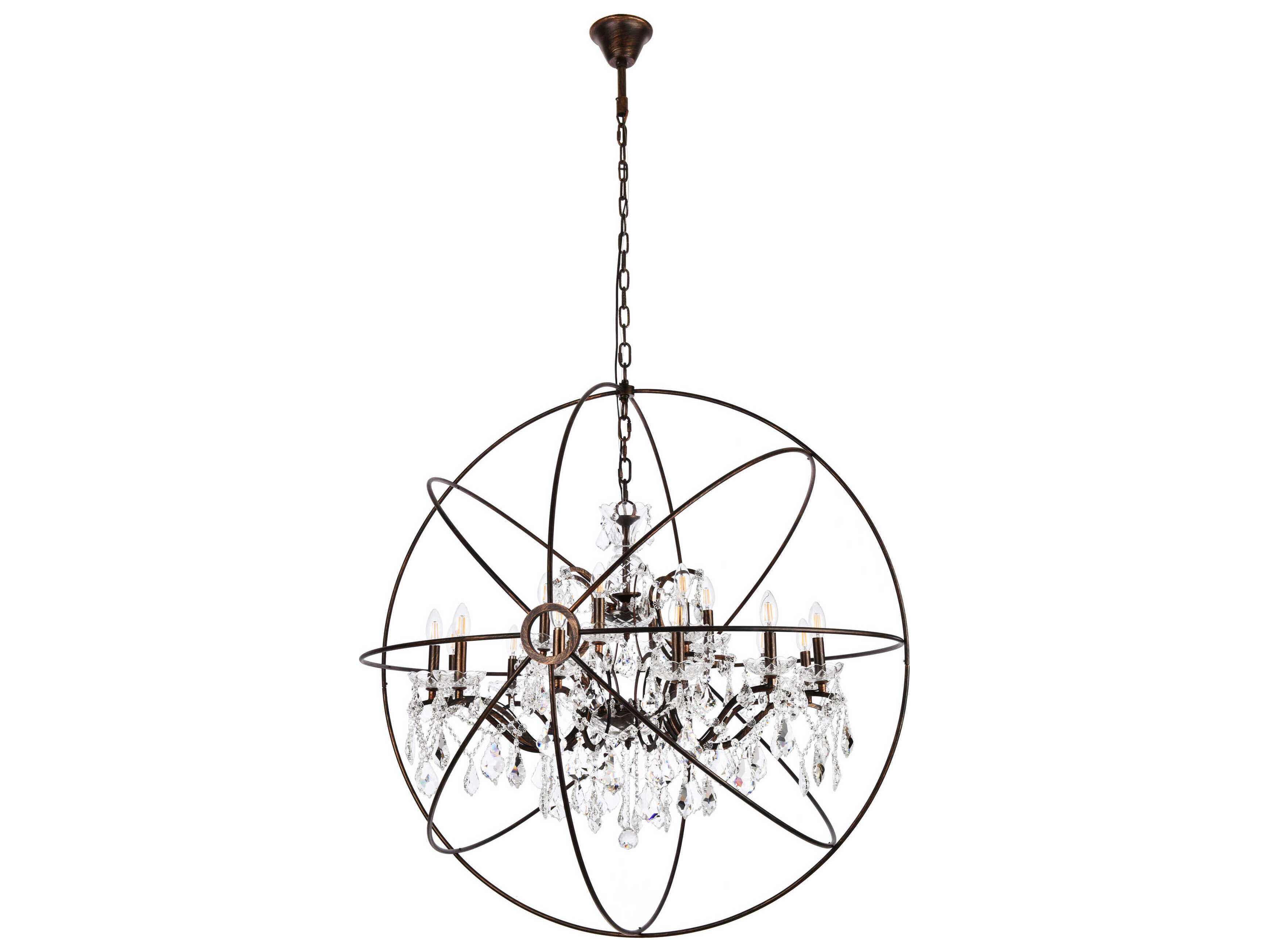 Elegant Lighting Geneva 18-Light Dark Bronze Crystal Candelabra Chandelier