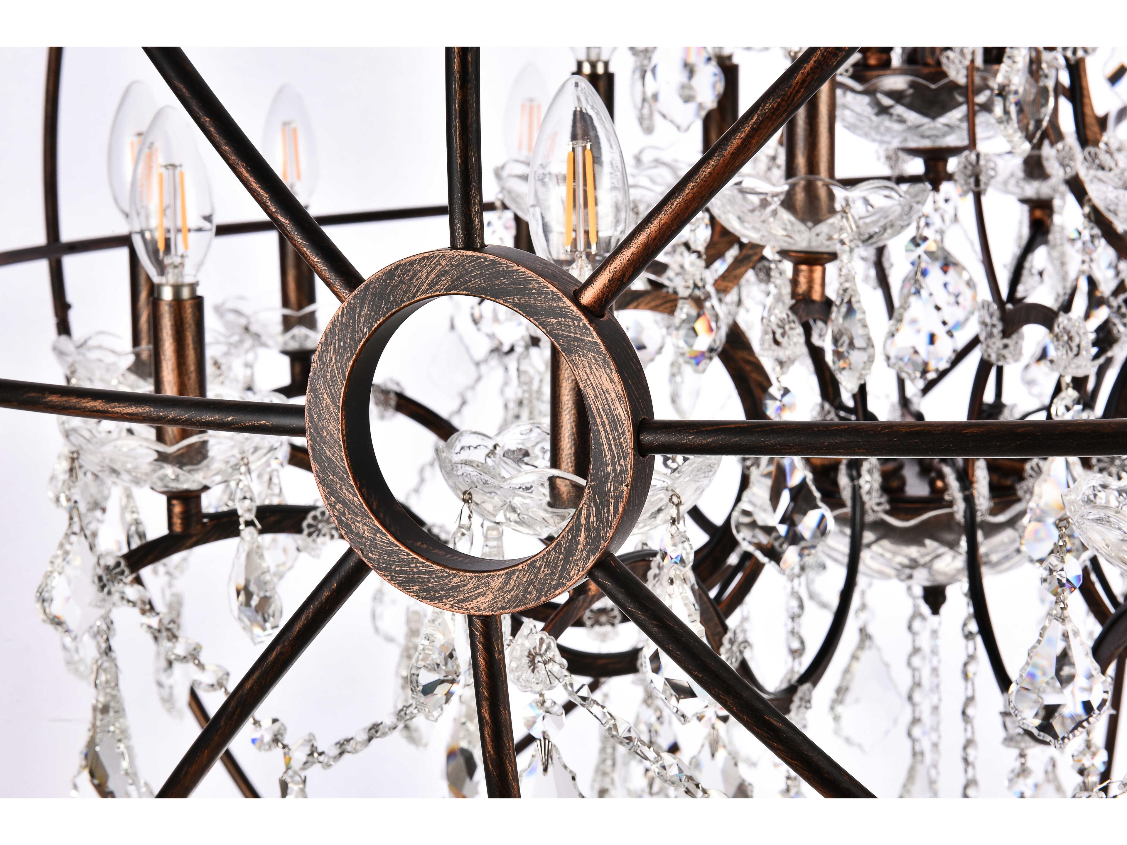 Elegant Lighting Geneva 18-Light Dark Bronze Crystal Candelabra Chandelier