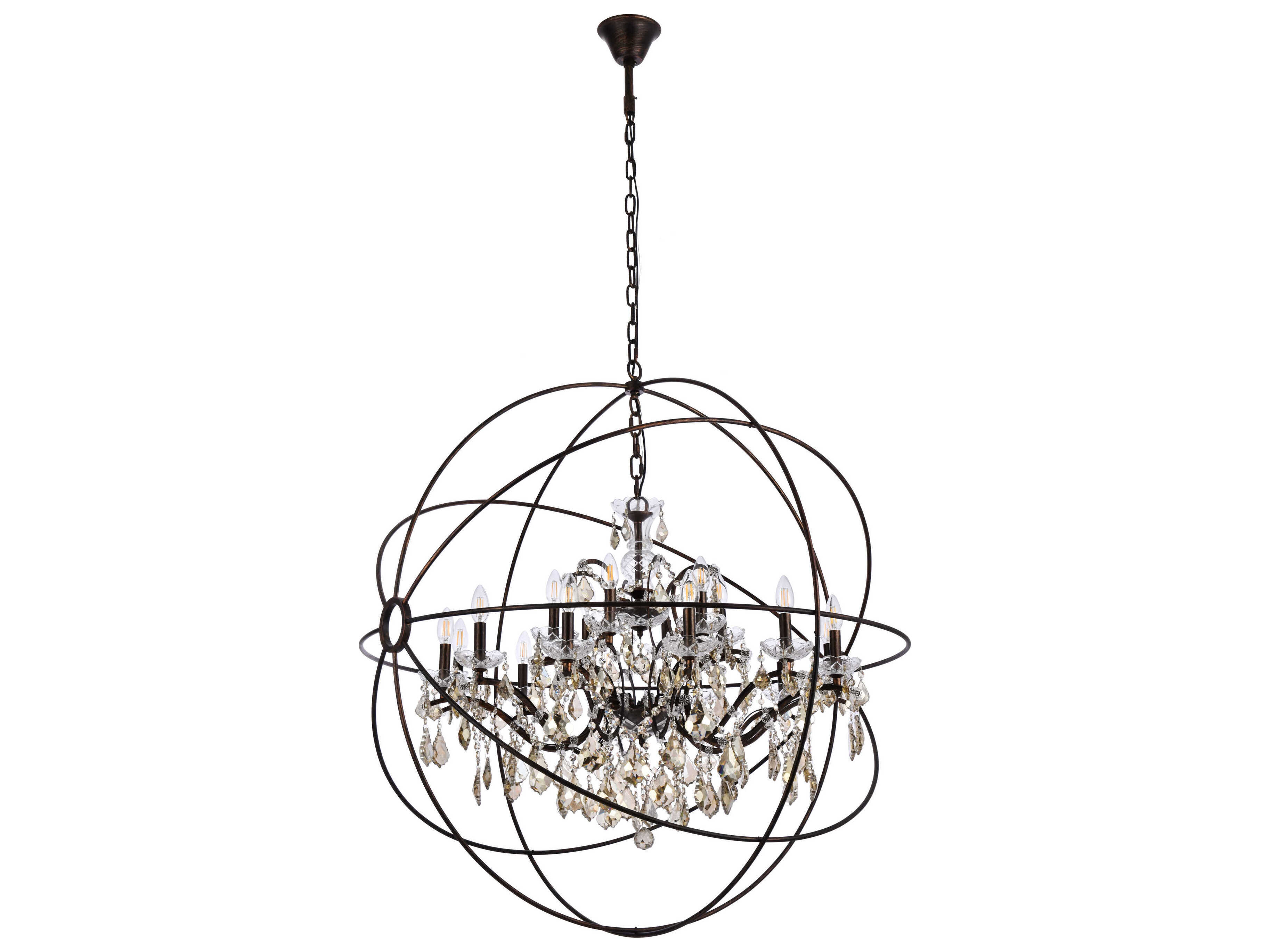 Elegant Lighting Geneva 18-Light Dark Bronze Crystal Candelabra Chandelier