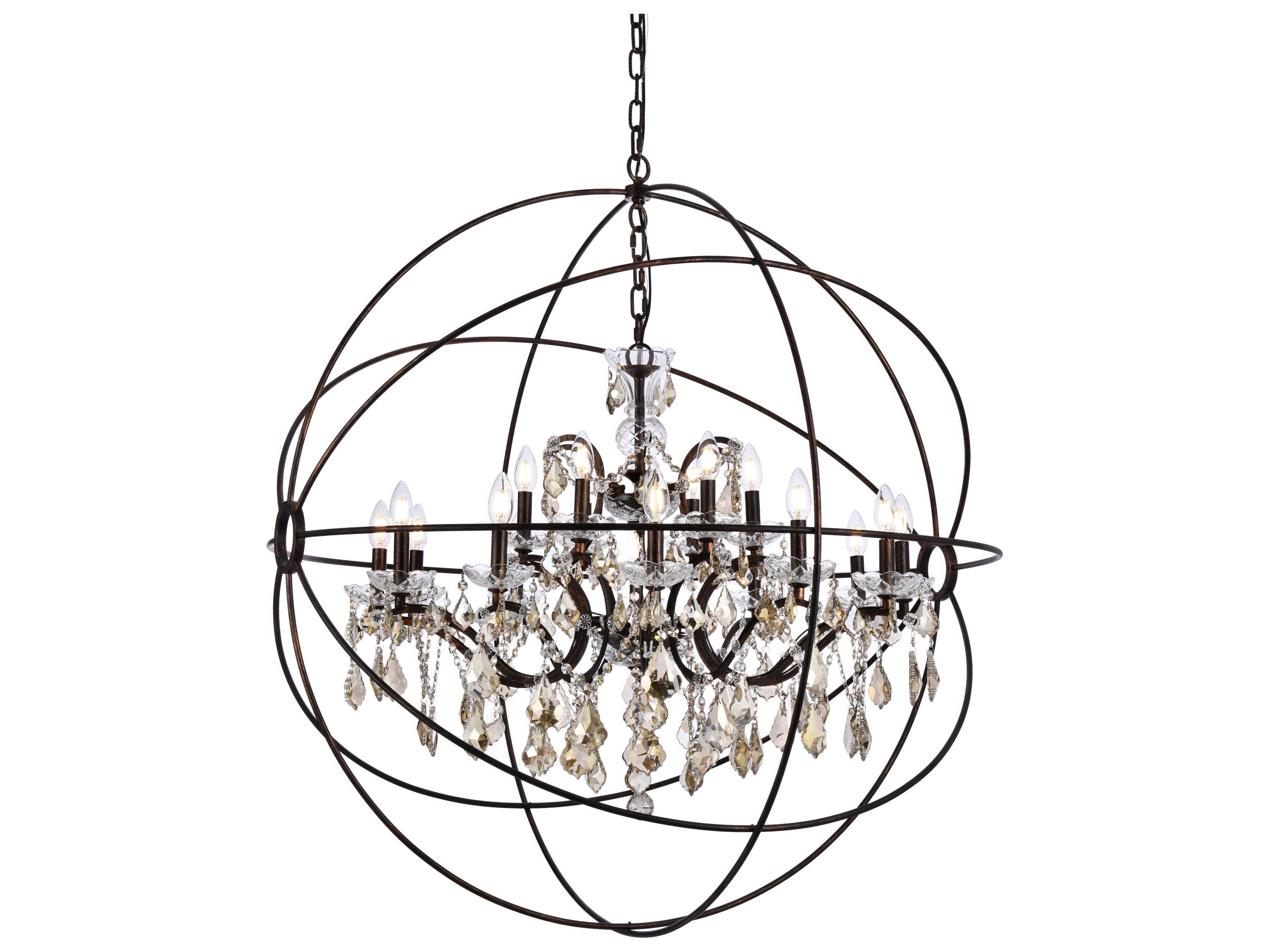 Elegant Lighting Geneva 18-Light Dark Bronze Crystal Candelabra Chandelier
