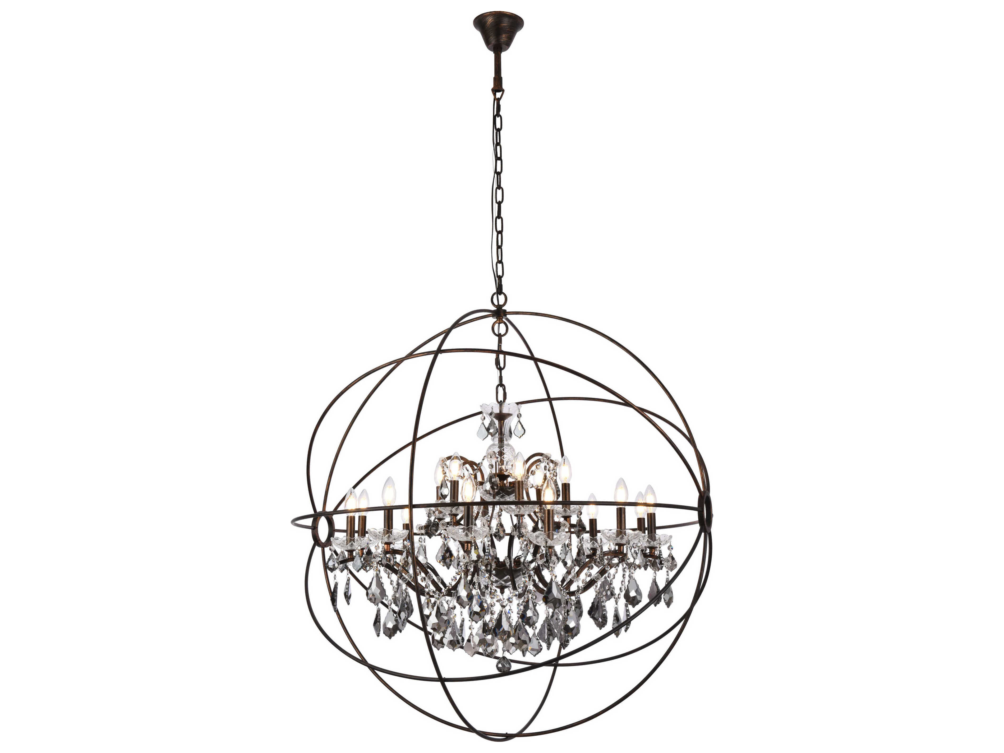 Elegant Lighting Geneva 18-Light Dark Bronze Crystal Candelabra Chandelier