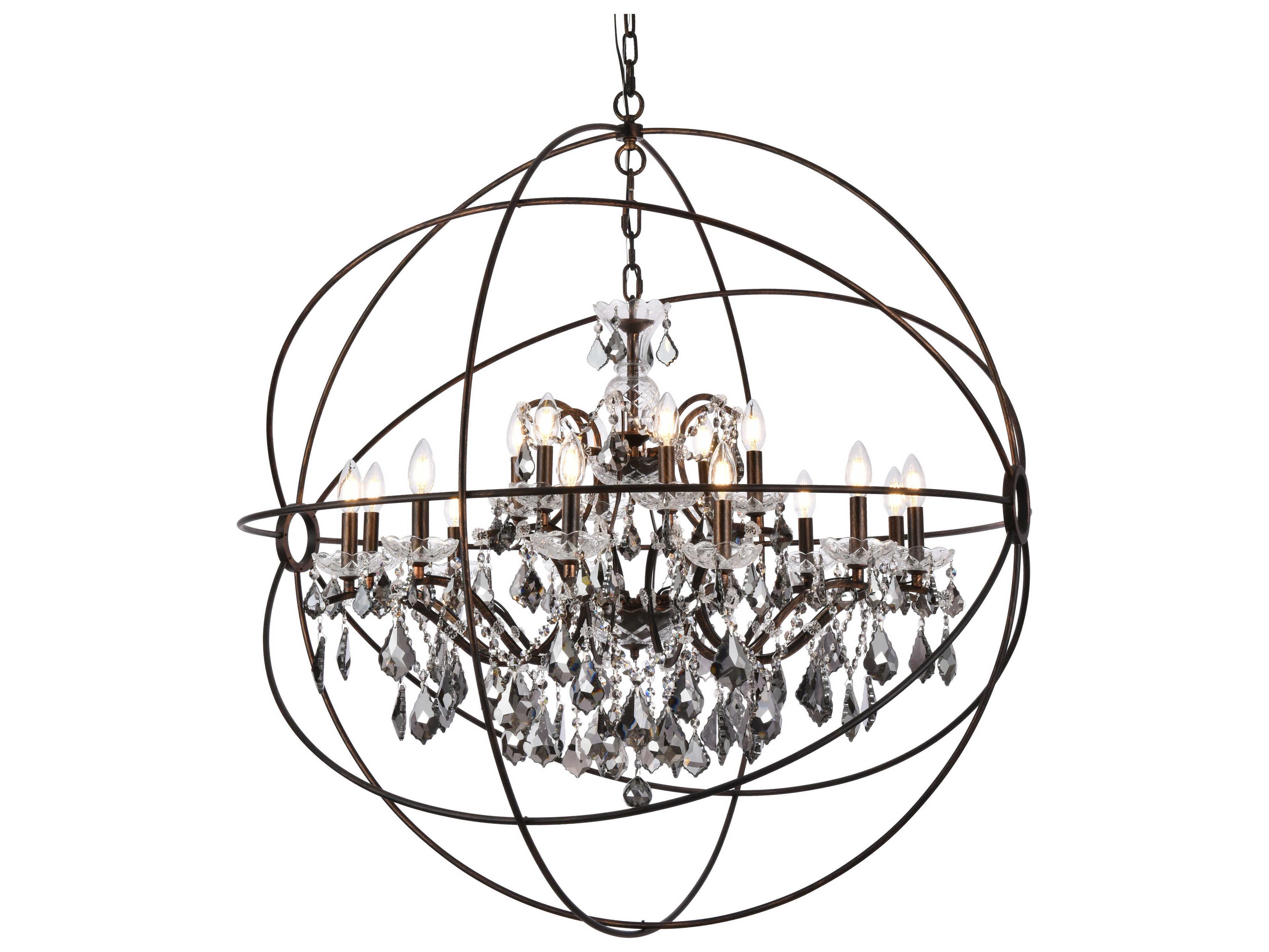 Elegant Lighting Geneva 18-Light Dark Bronze Crystal Candelabra Chandelier