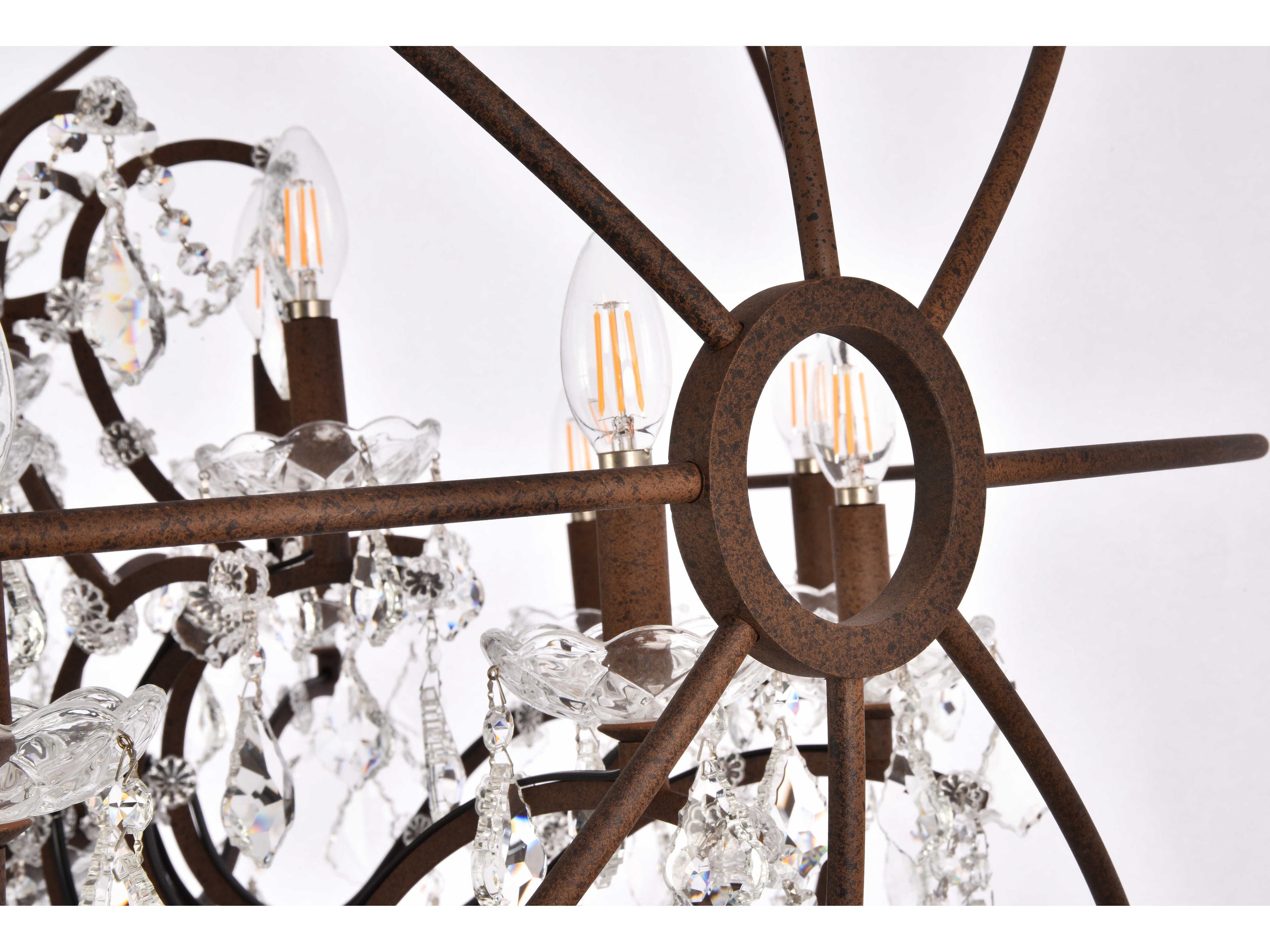 Elegant Lighting Urban 18-Light Red Rusted Painted Clear Crystal Candelabra Round Tiered Chandelier