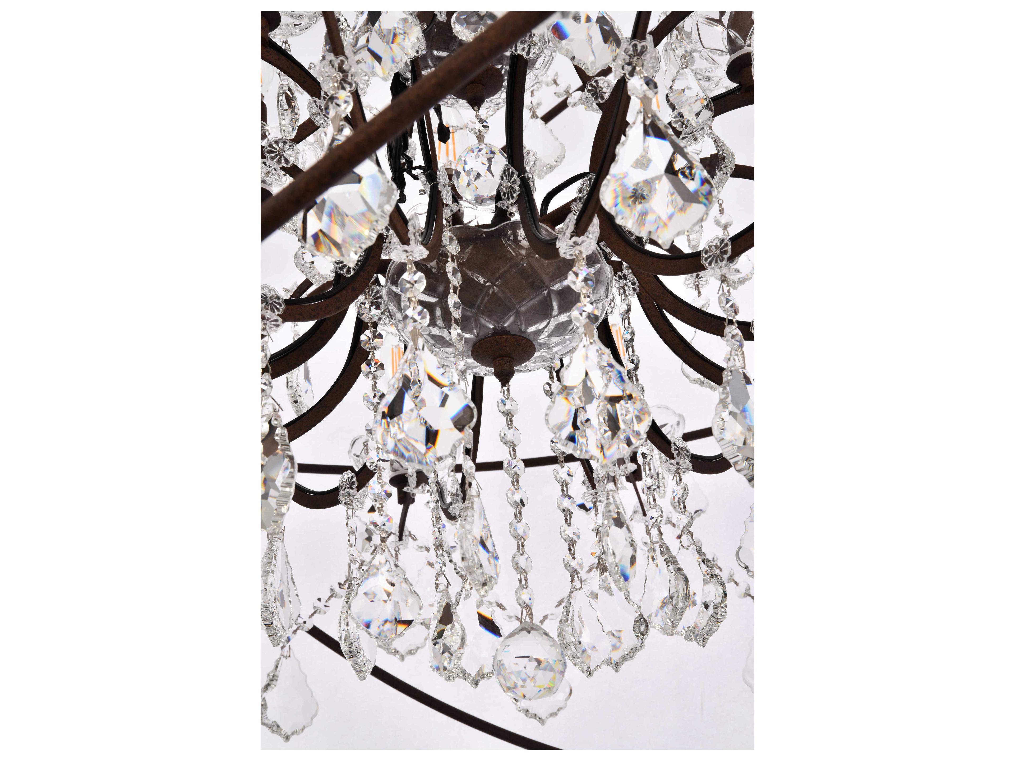 Elegant Lighting Urban 18-Light Red Rusted Painted Clear Crystal Candelabra Round Tiered Chandelier