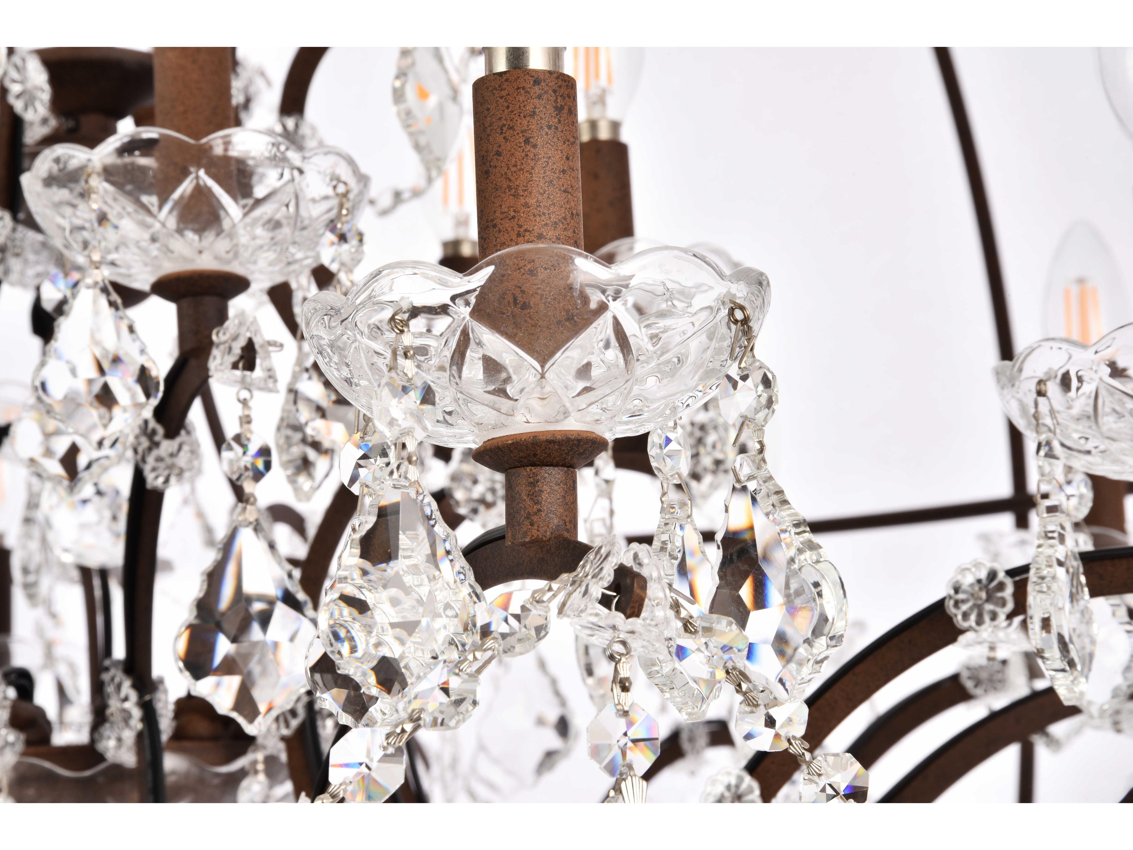 Elegant Lighting Urban 18-Light Red Rusted Painted Clear Crystal Candelabra Round Tiered Chandelier