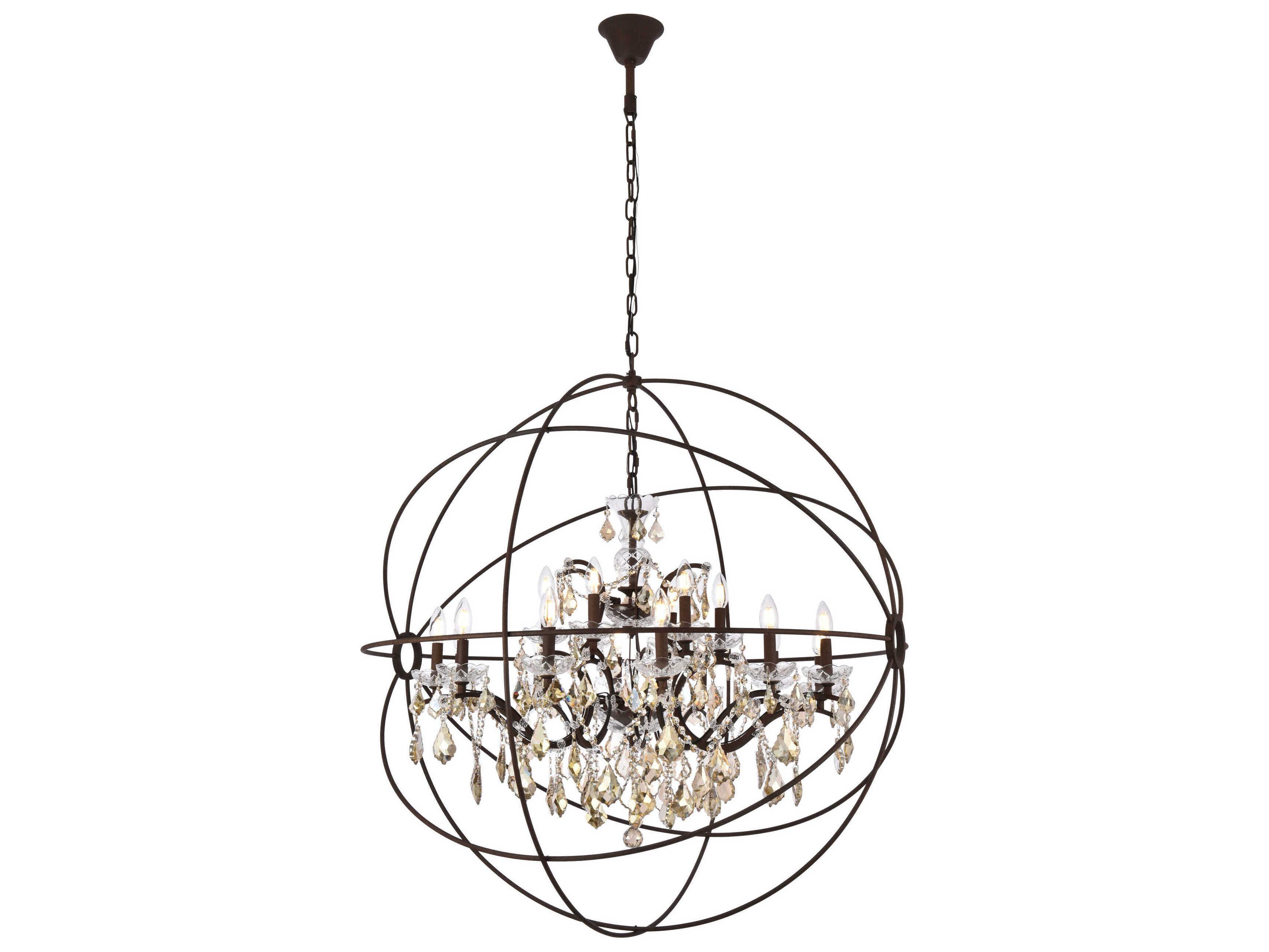 Elegant Lighting Geneva 18-Light Rustic Intent Brown Crystal Candelabra Chandelier