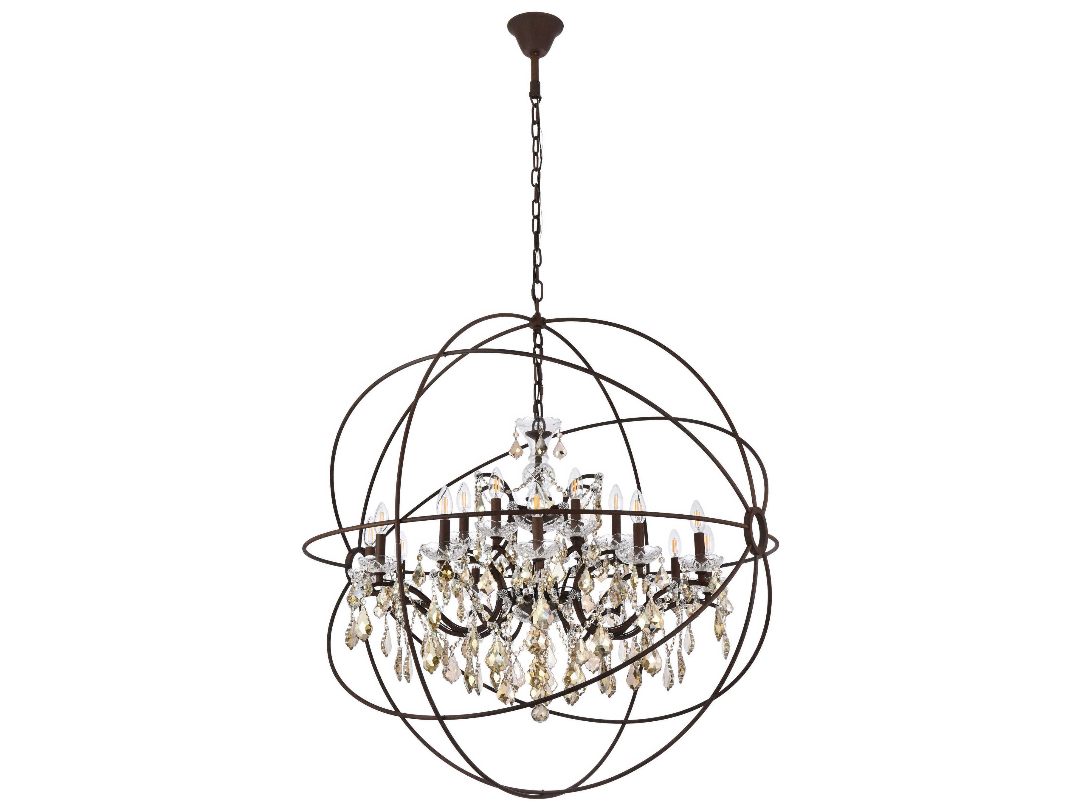 Elegant Lighting Geneva 18-Light Rustic Intent Brown Crystal Candelabra Chandelier