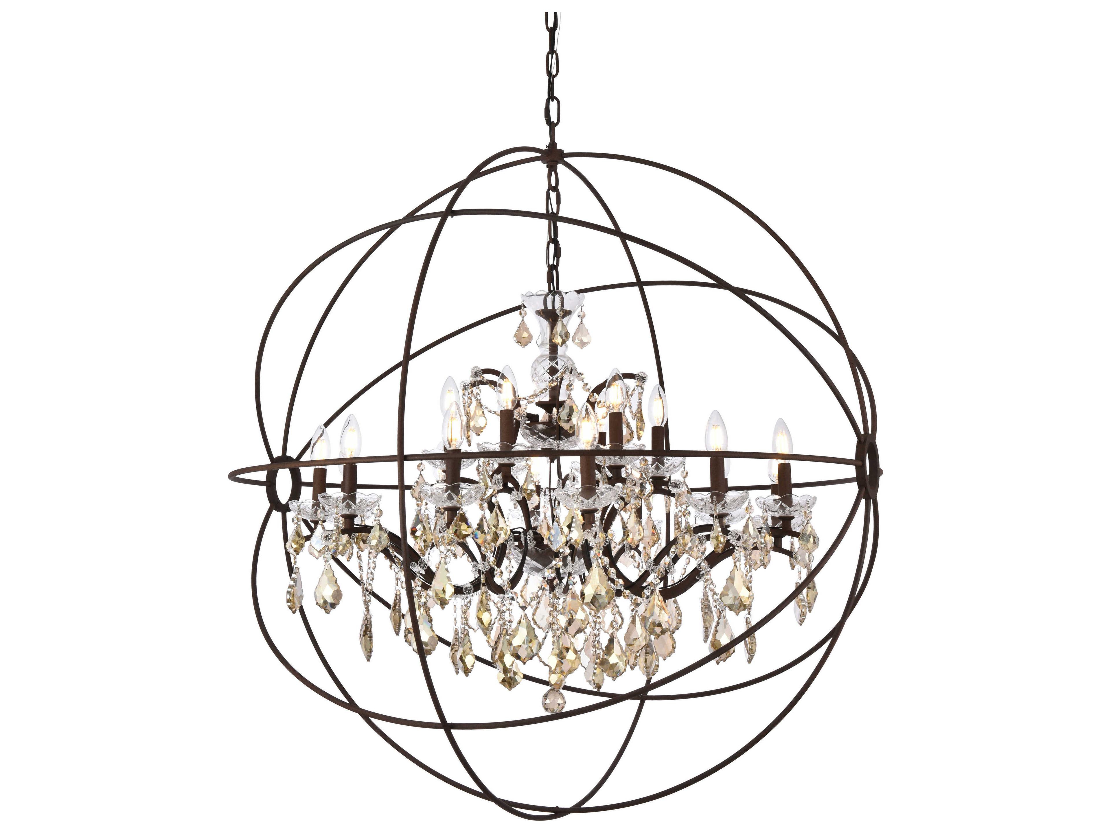 Elegant Lighting Geneva 18-Light Rustic Intent Brown Crystal Candelabra Chandelier