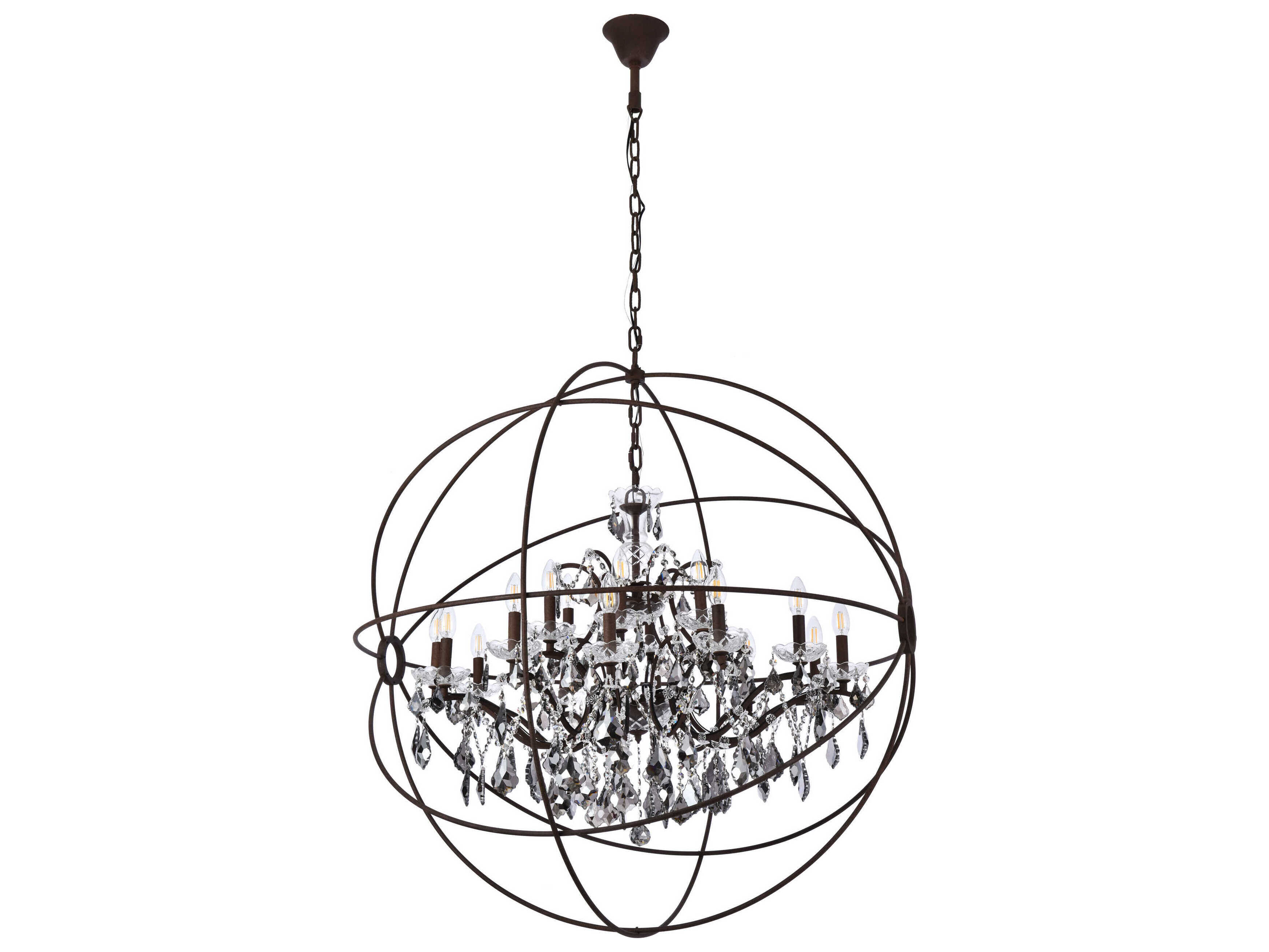 Elegant Lighting Geneva 18-Light Rustic Intent Brown Crystal Candelabra Chandelier