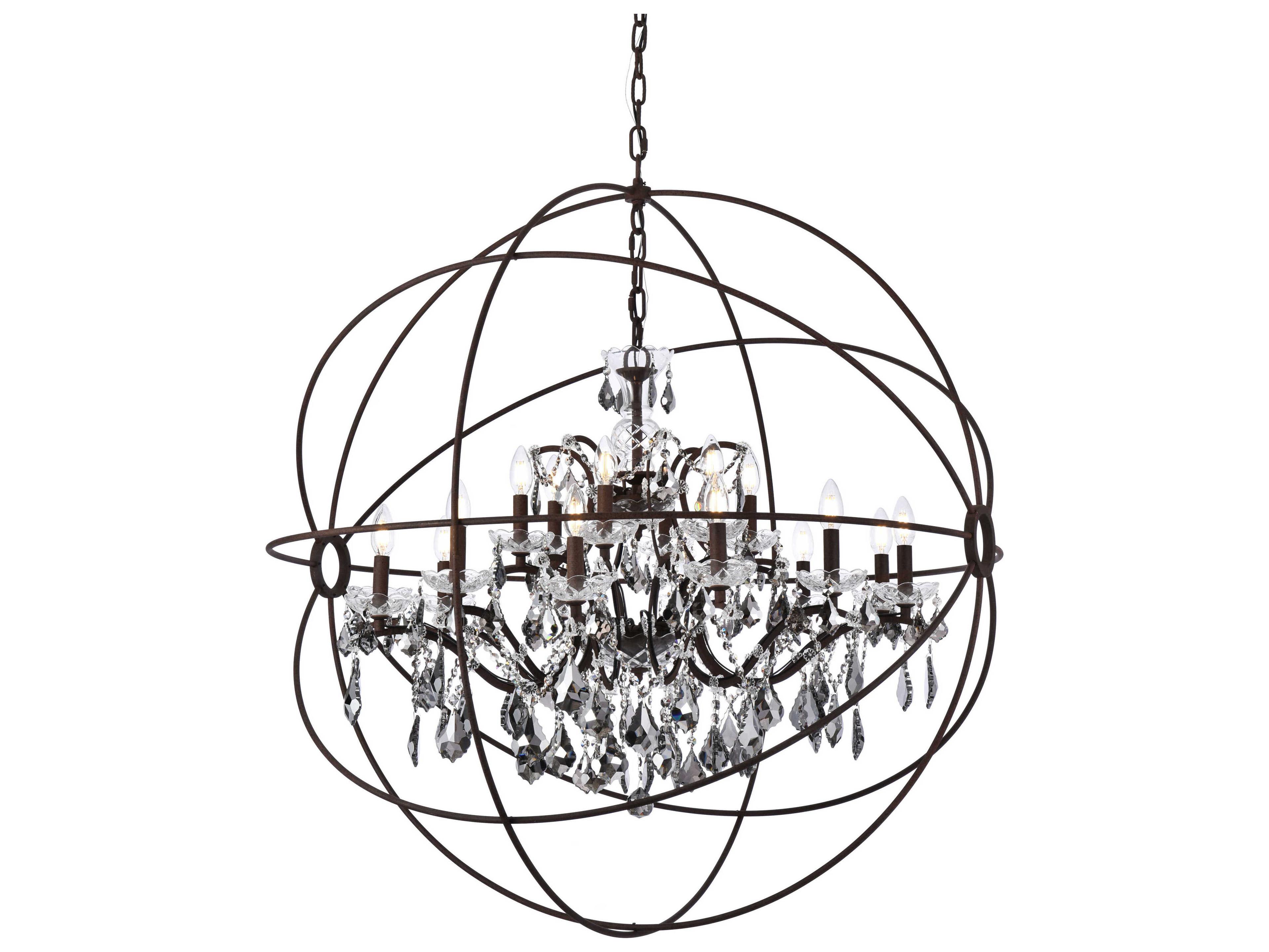 Elegant Lighting Geneva 18-Light Rustic Intent Brown Crystal Candelabra Chandelier