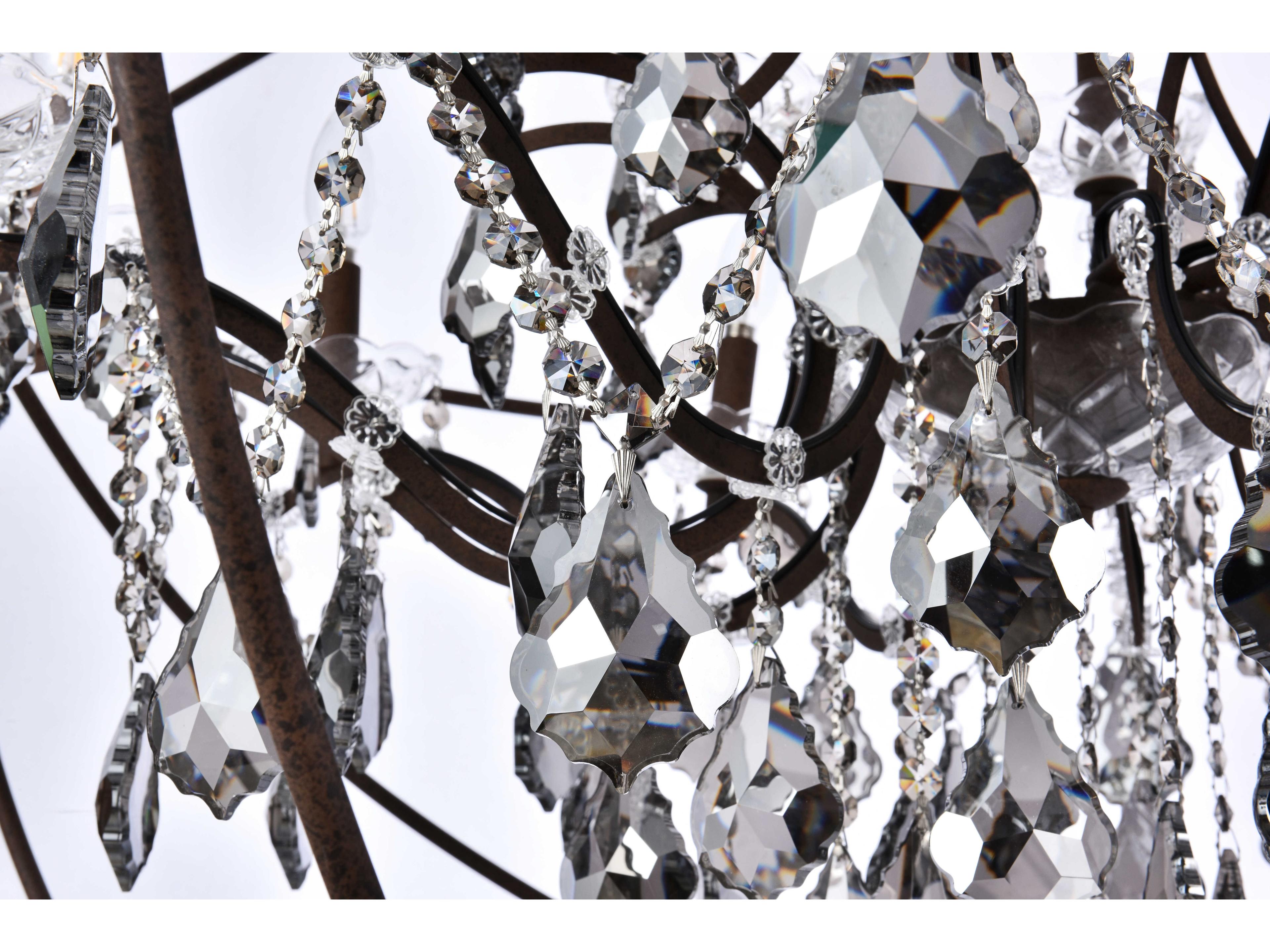 Elegant Lighting Geneva 18-Light Rustic Intent Brown Crystal Candelabra Chandelier