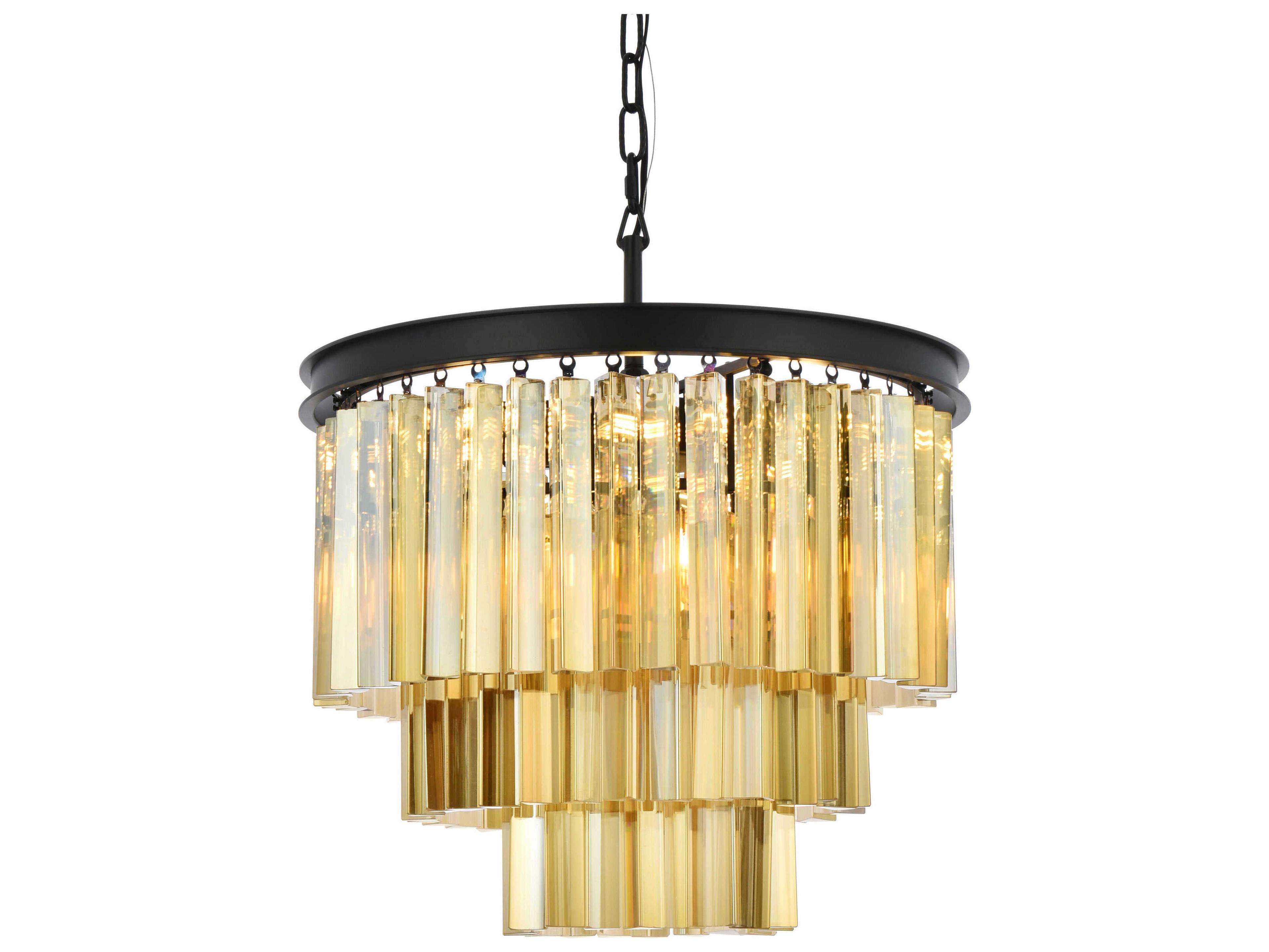 Elegant Lighting Sydney 9-Light Matte Black Gold Crystal Pendant