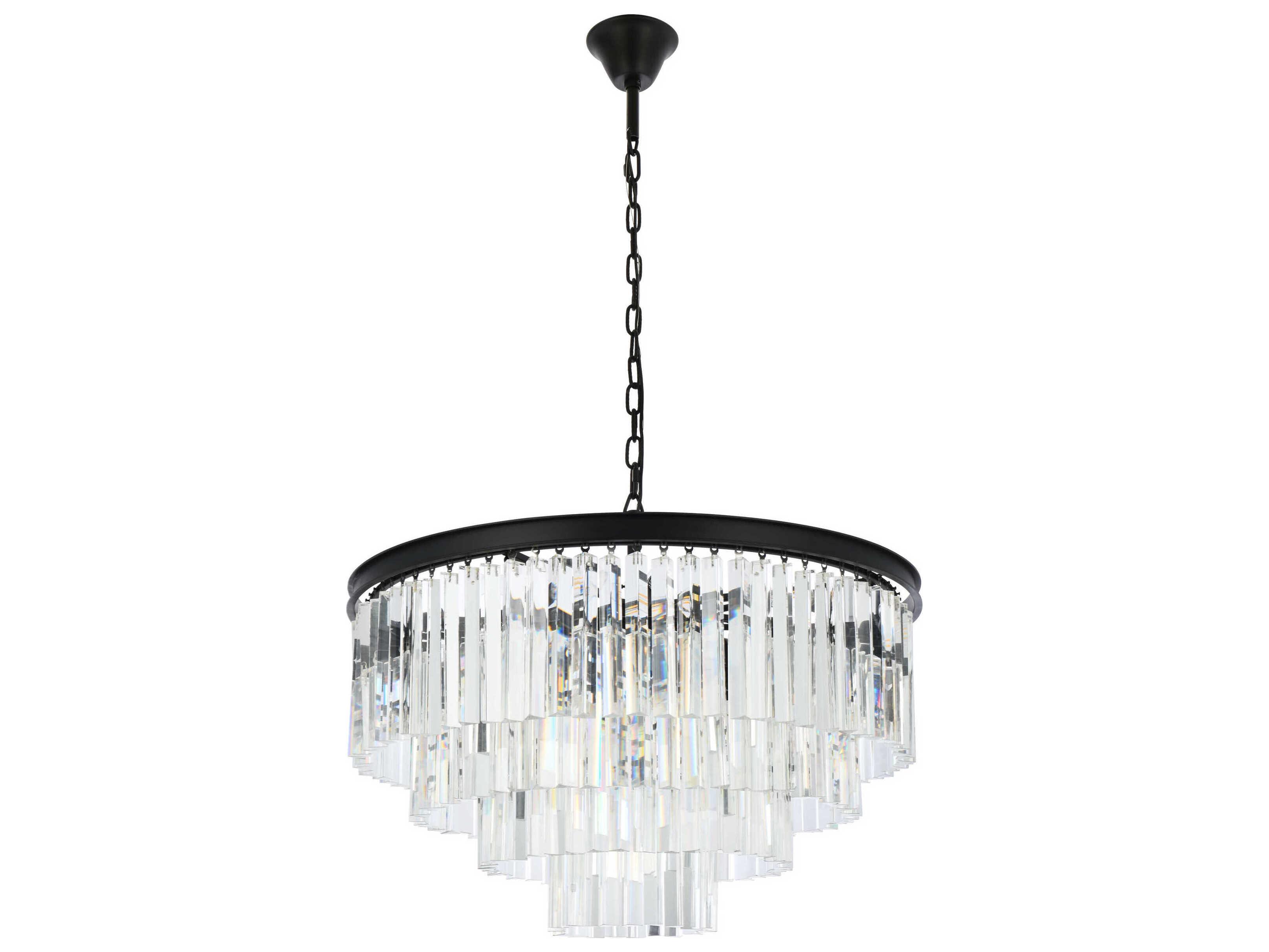 Elegant Lighting Sydney 17-Light Matte Black Clear Crystal Tiered Pendant