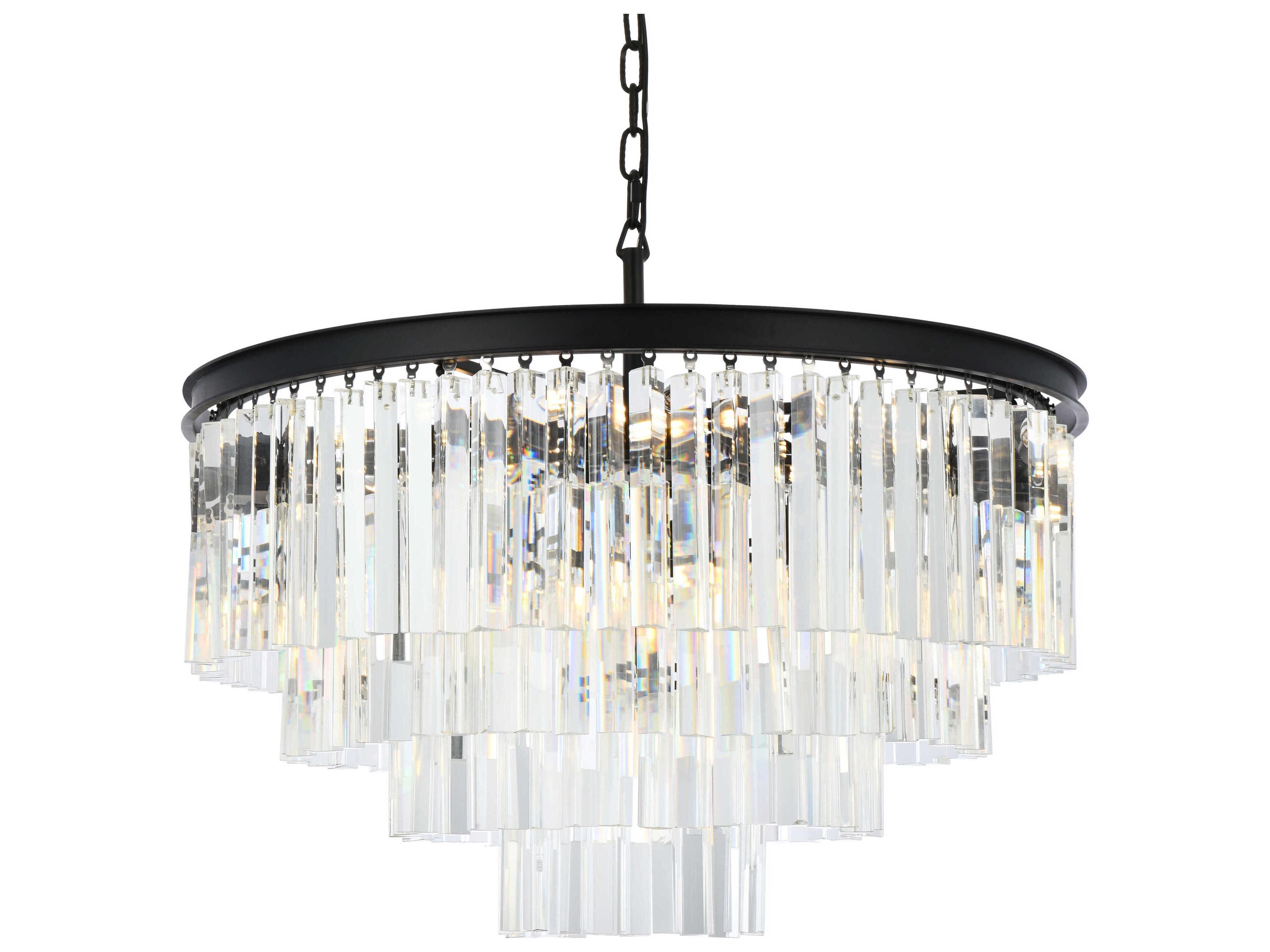 Elegant Lighting Sydney 17-Light Matte Black Clear Crystal Tiered Pendant