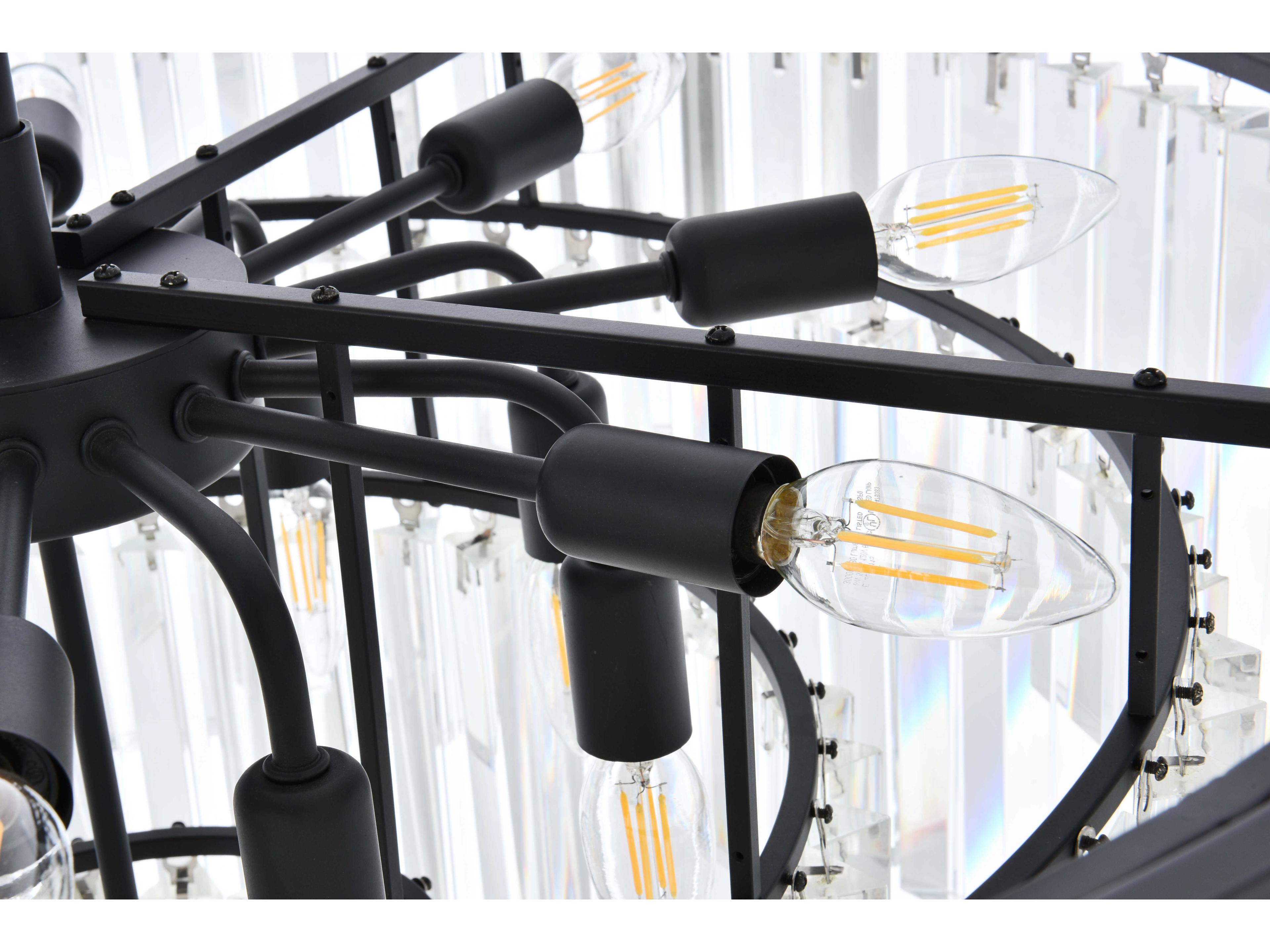 Elegant Lighting Sydney 17-Light Matte Black Clear Crystal Tiered Pendant