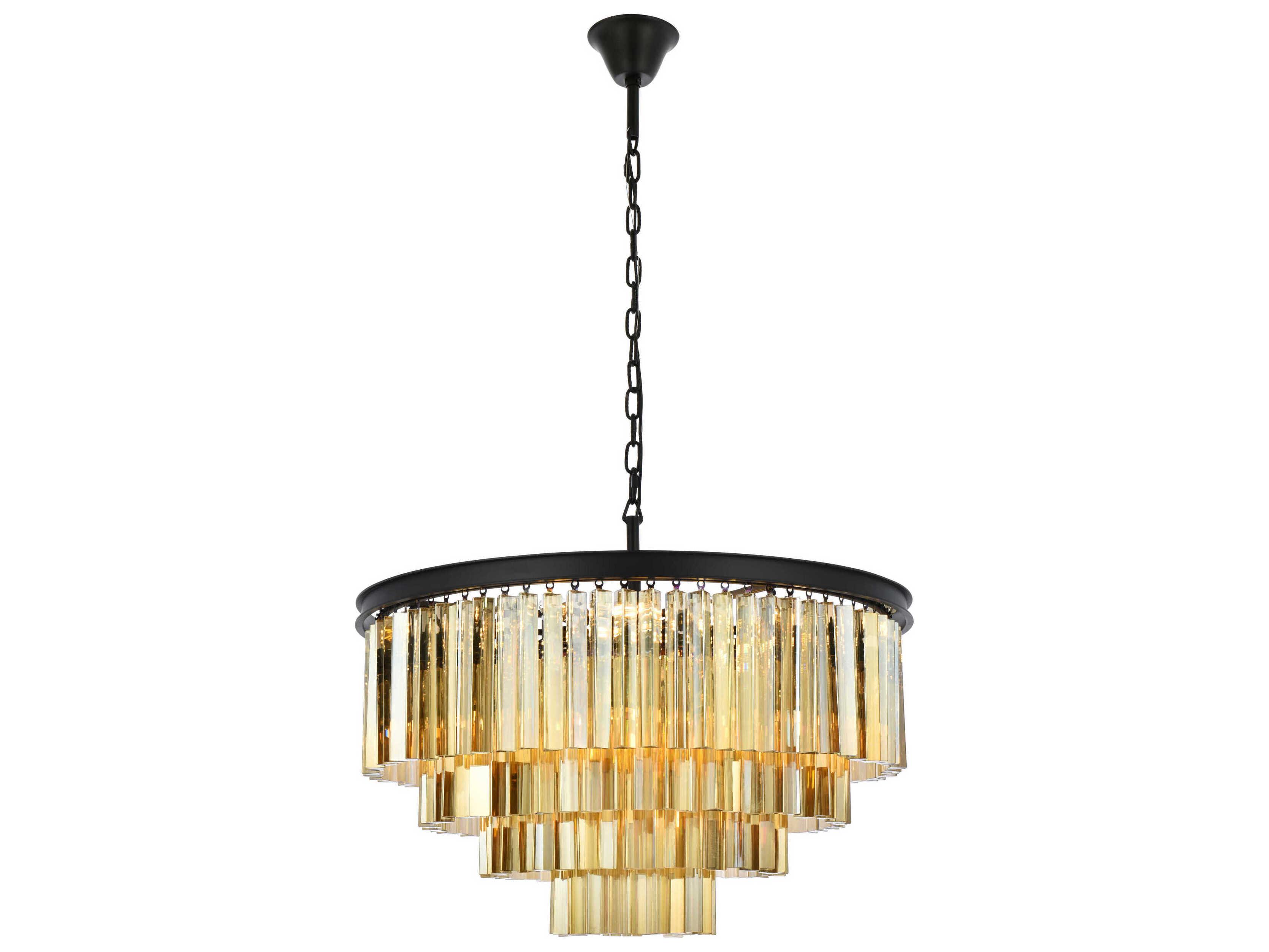 Elegant Lighting Sydney 17-Light Matte Black Gold Crystal Tiered Pendant