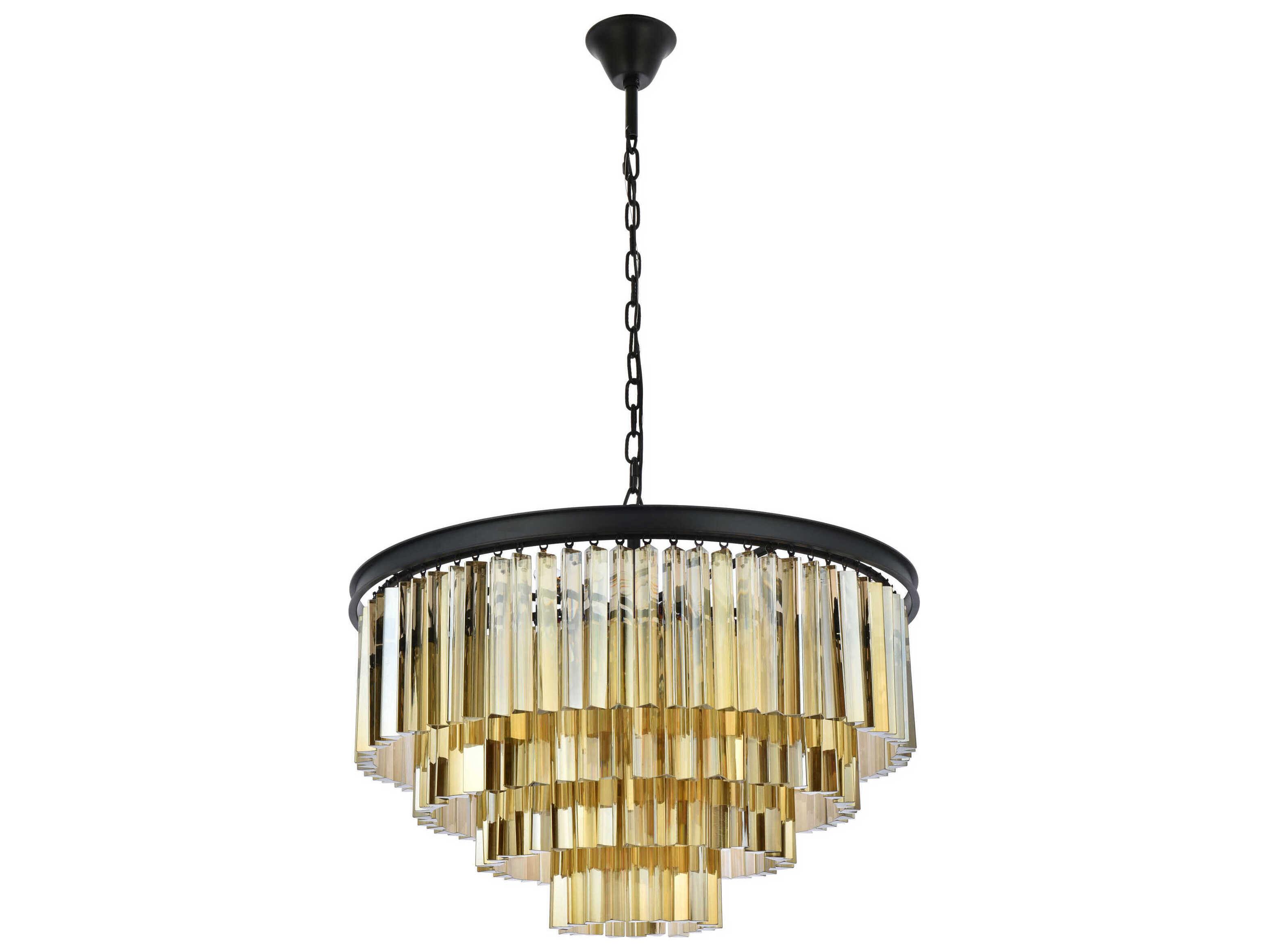 Elegant Lighting Sydney 17-Light Matte Black Gold Crystal Tiered Pendant