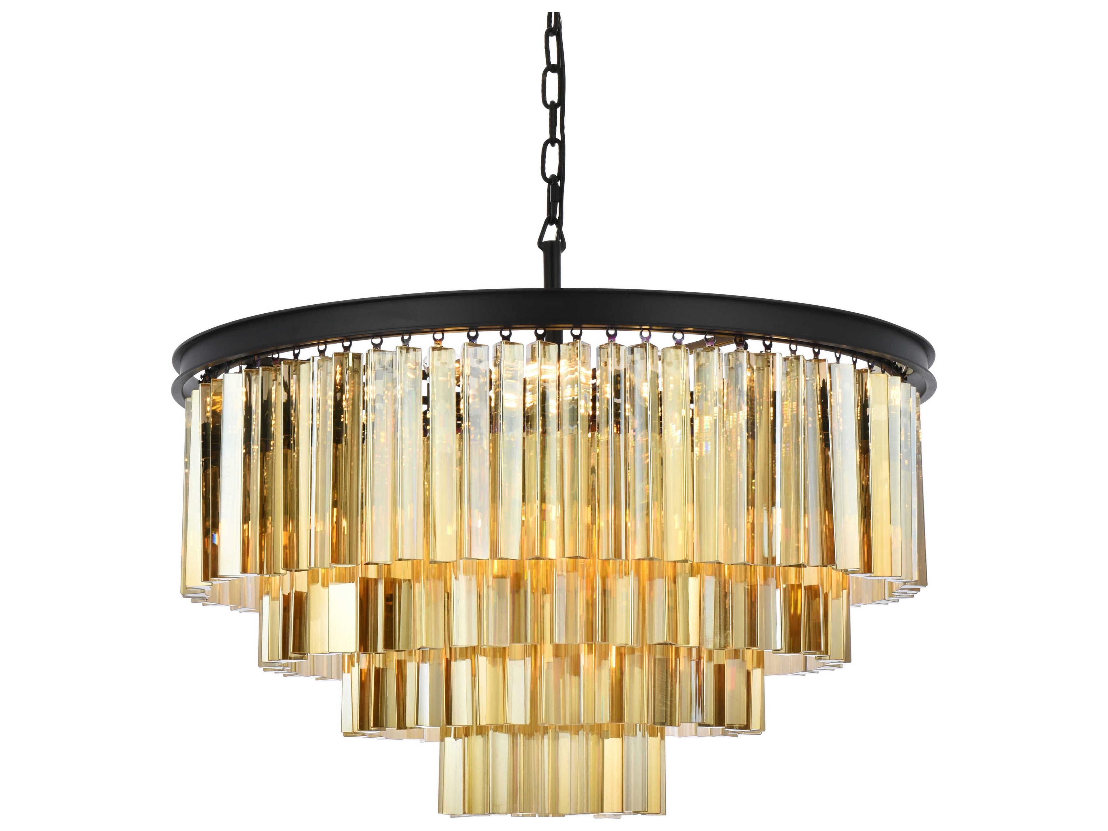 Elegant Lighting Sydney 17-Light Matte Black Gold Crystal Tiered Pendant
