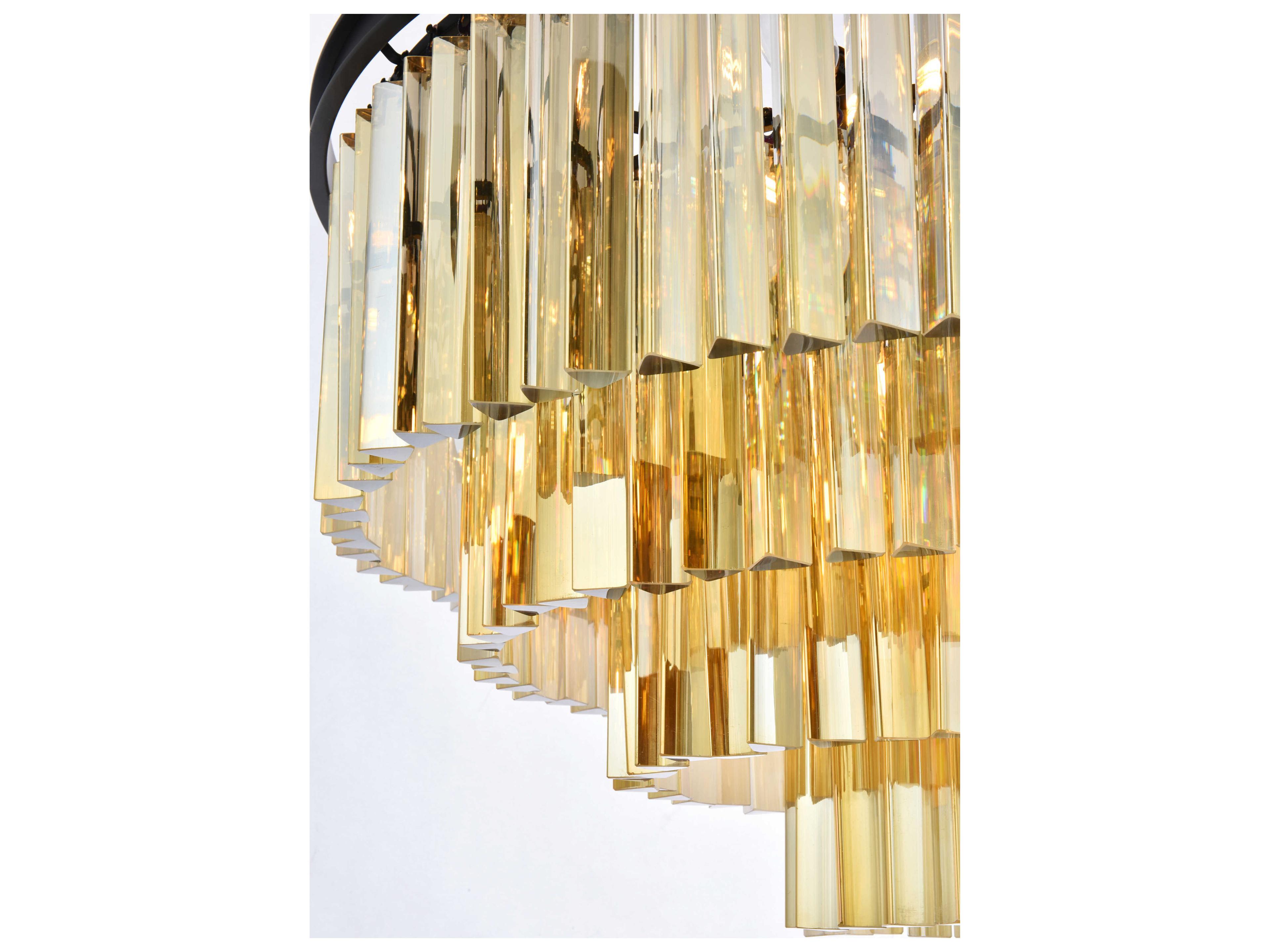 Elegant Lighting Sydney 17-Light Matte Black Gold Crystal Tiered Pendant