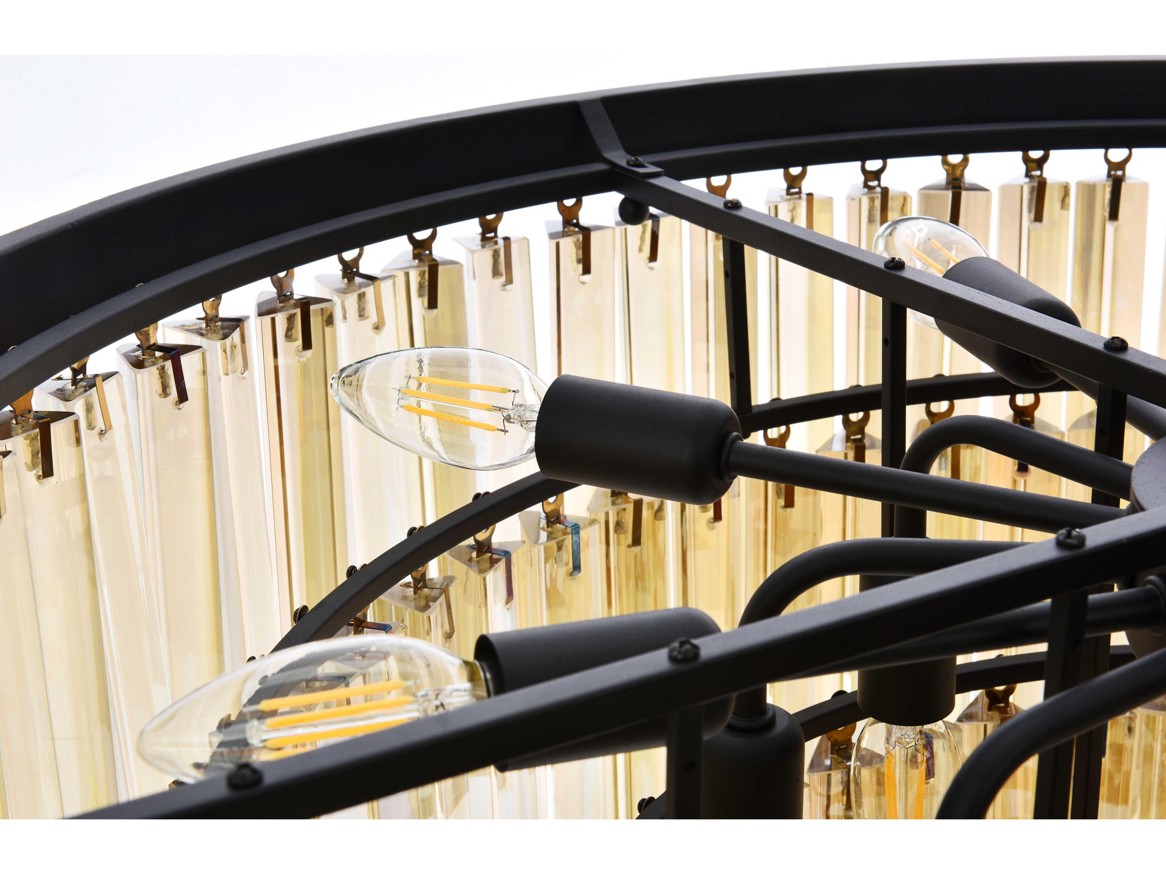 Elegant Lighting Sydney 17-Light Matte Black Gold Crystal Tiered Pendant