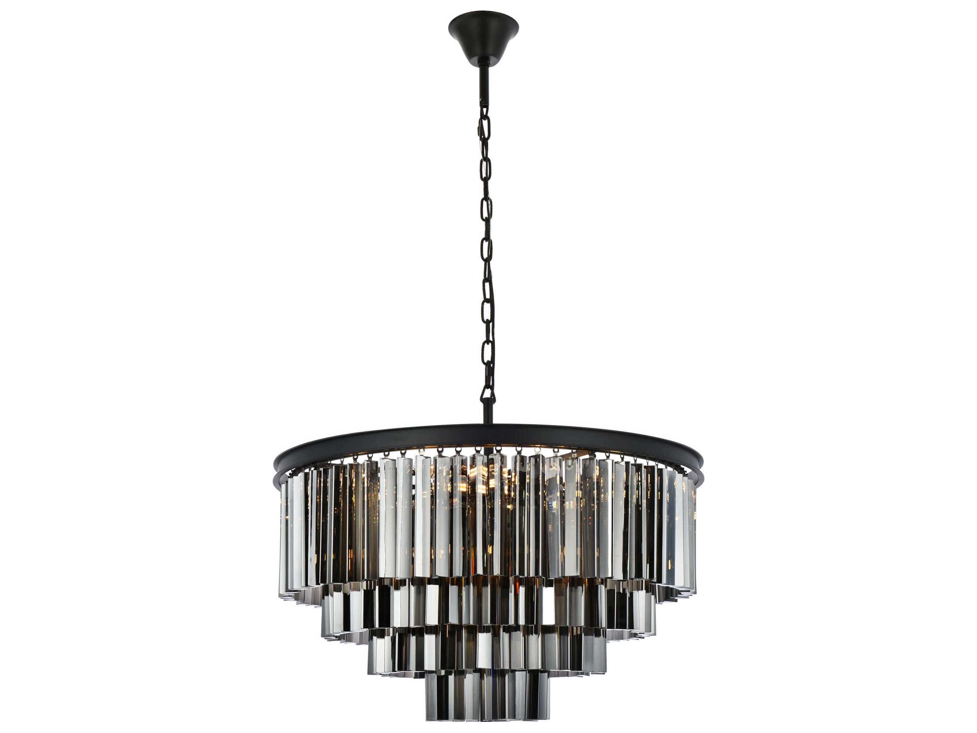 Elegant Lighting Sydney 17-Light Matte Black Silver Crystal Tiered Pendant