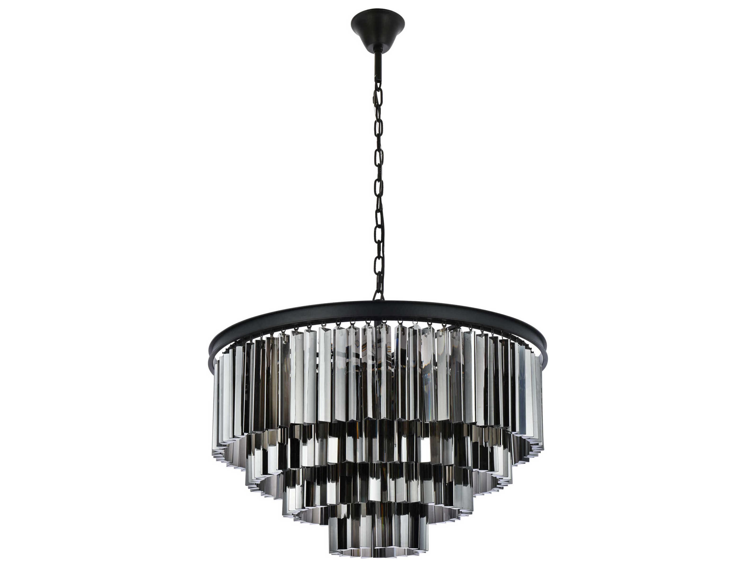 Elegant Lighting Sydney 17-Light Matte Black Silver Crystal Tiered Pendant
