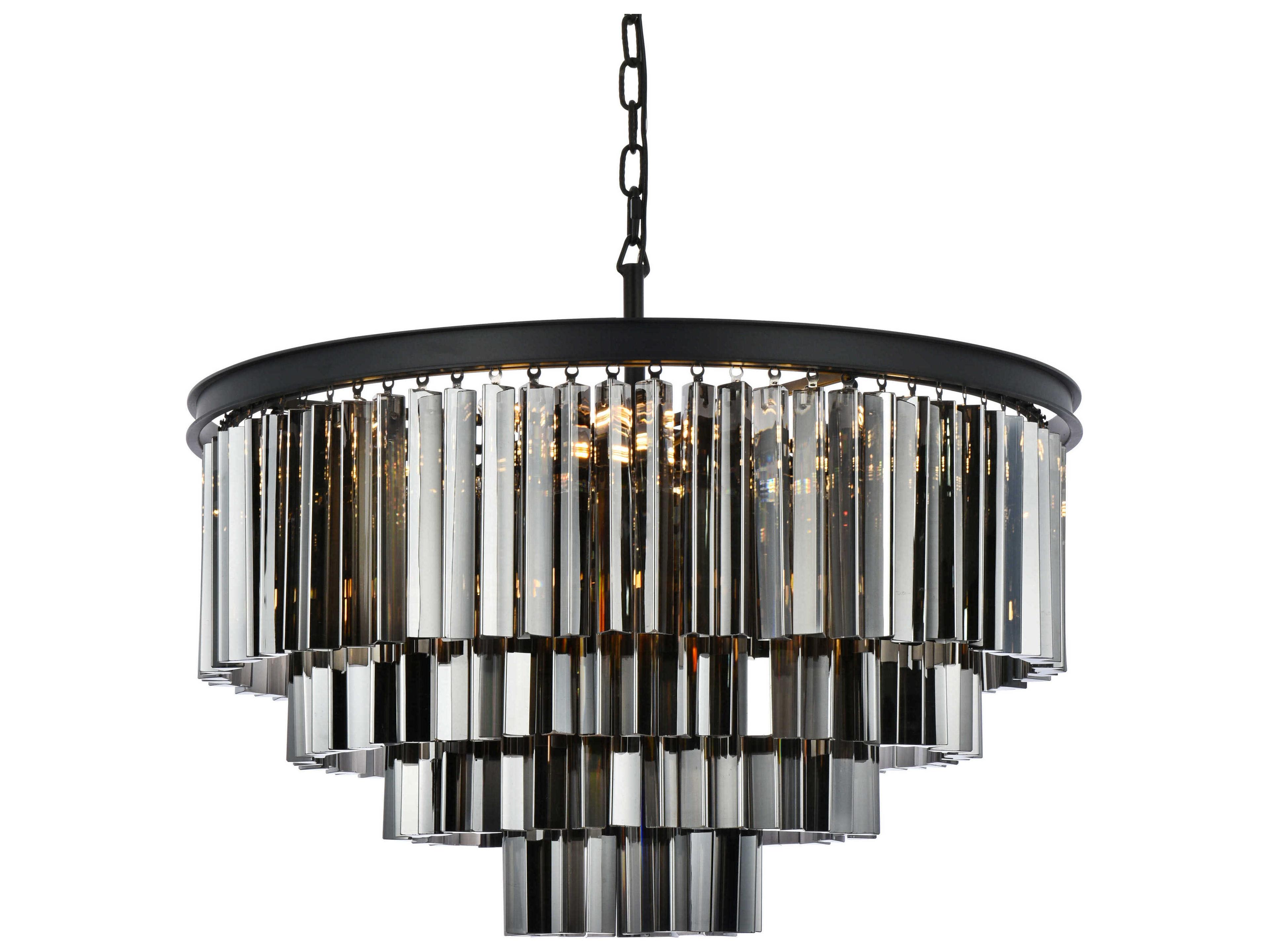 Elegant Lighting Sydney 17-Light Matte Black Silver Crystal Tiered Pendant