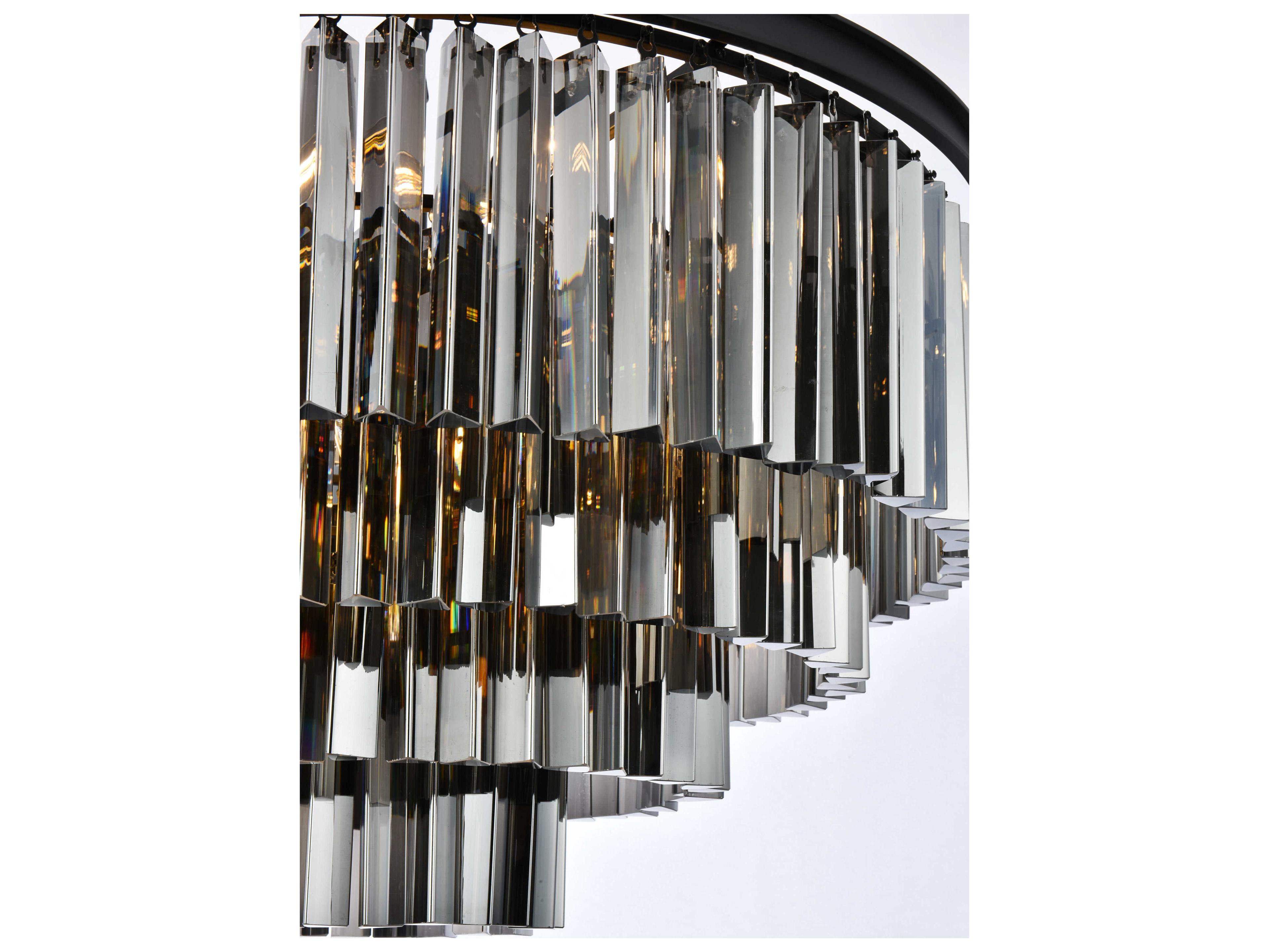 Elegant Lighting Sydney 17-Light Matte Black Silver Crystal Tiered Pendant