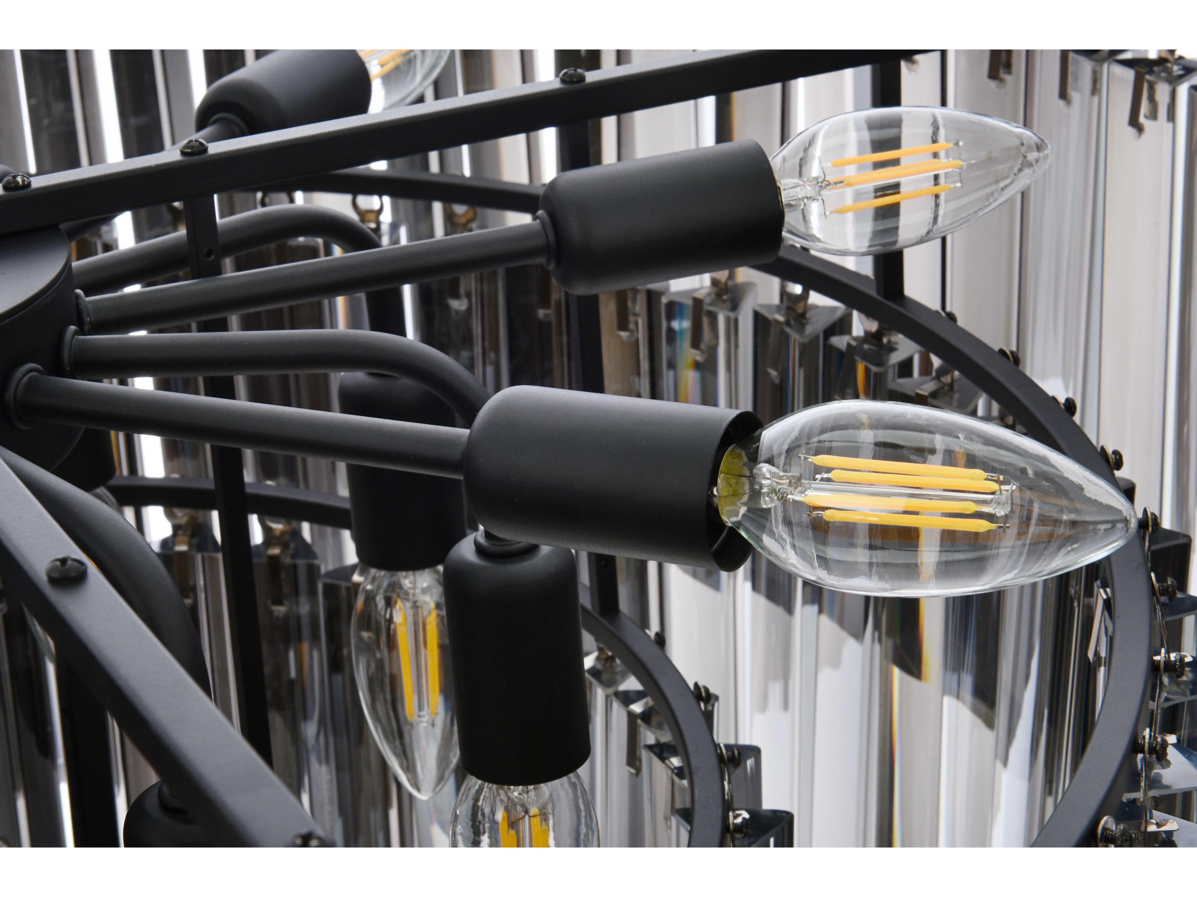 Elegant Lighting Sydney 17-Light Matte Black Silver Crystal Tiered Pendant