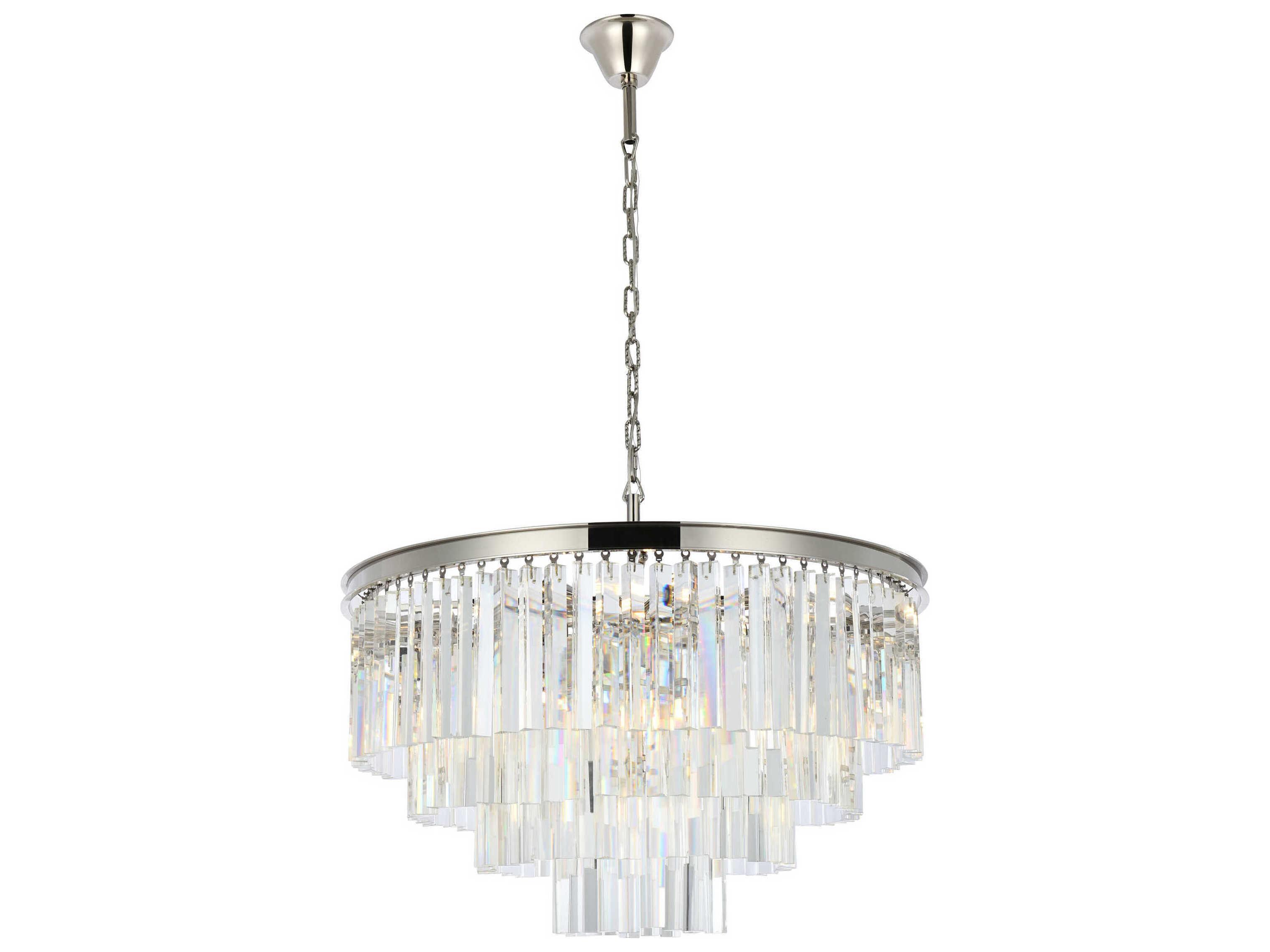 Elegant Lighting Sydney 17-Light Polished Nickel Clear Crystal Tiered Pendant