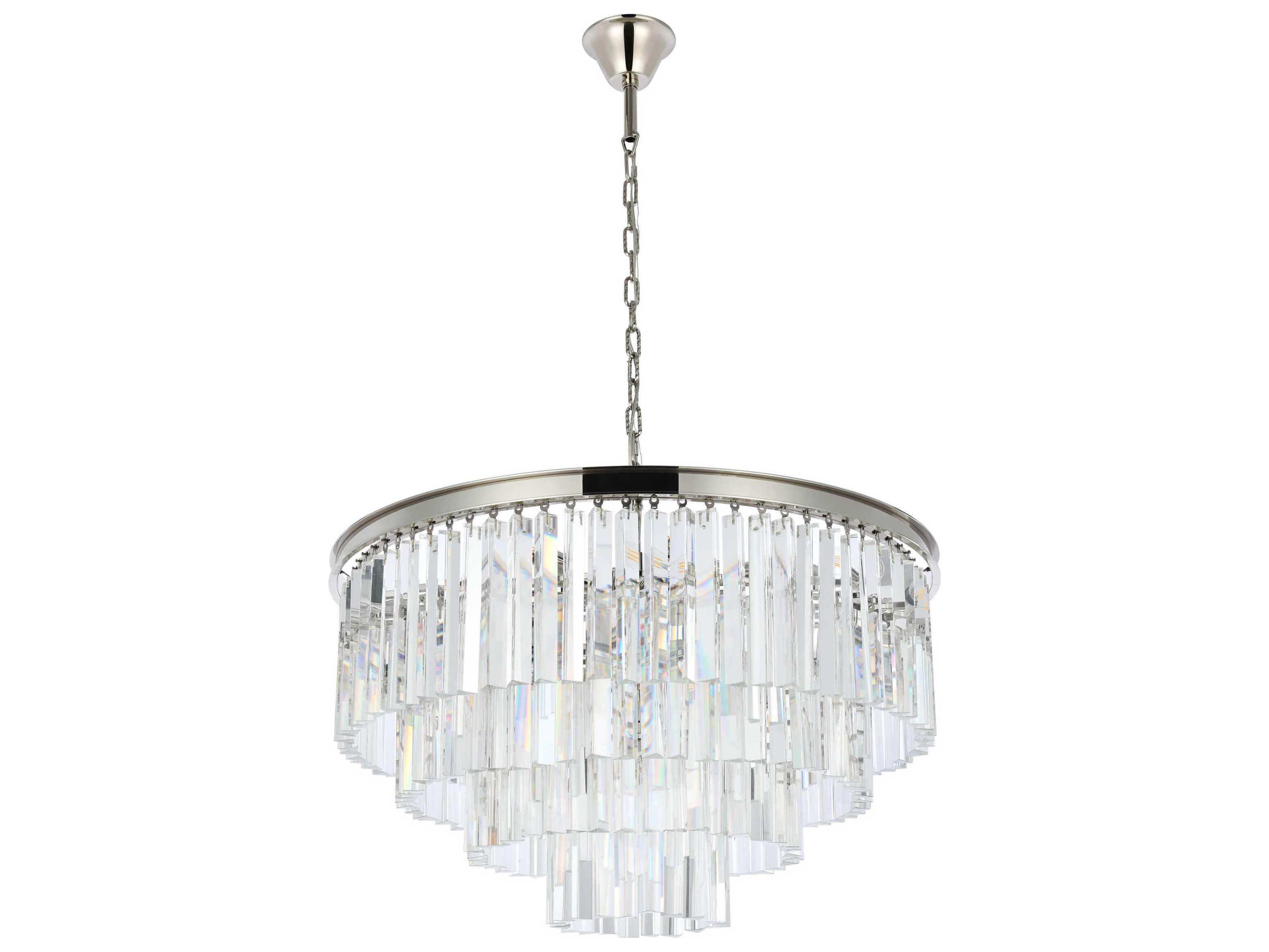 Elegant Lighting Sydney 17-Light Polished Nickel Clear Crystal Tiered Pendant