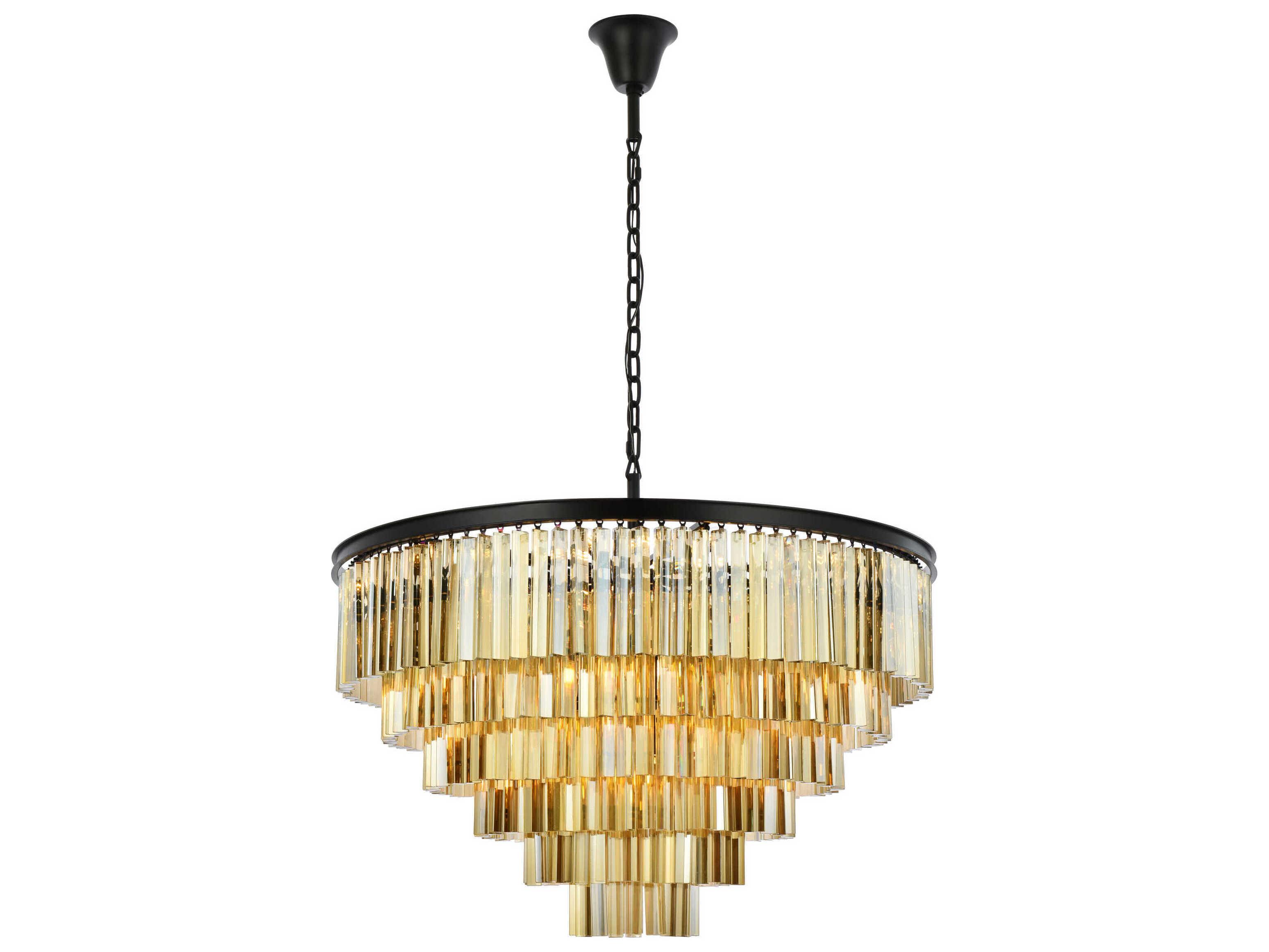 Elegant Lighting Sydney 33-Light Matte Black Gold Crystal Tiered Pendant