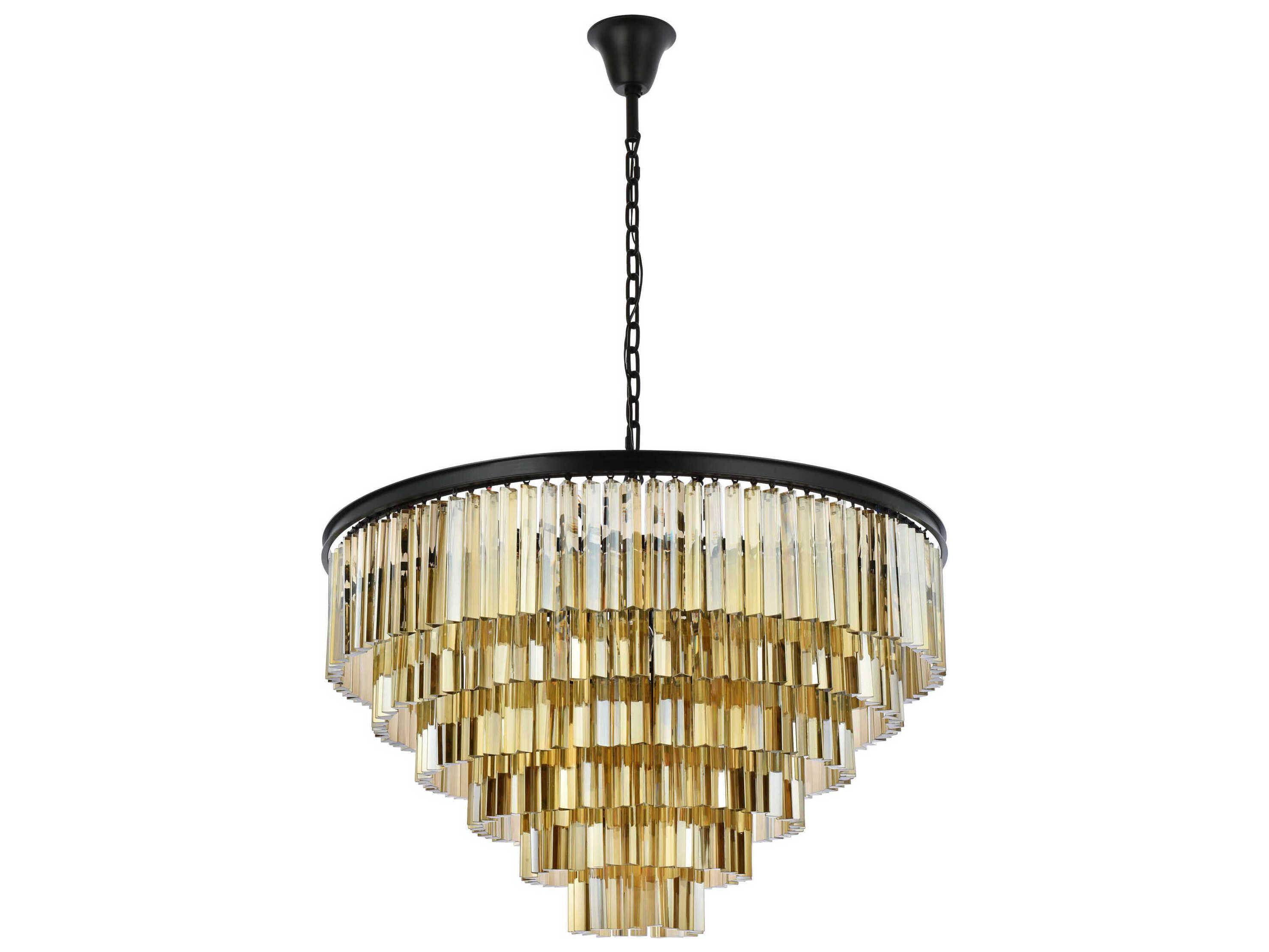 Elegant Lighting Sydney 33-Light Matte Black Gold Crystal Tiered Pendant